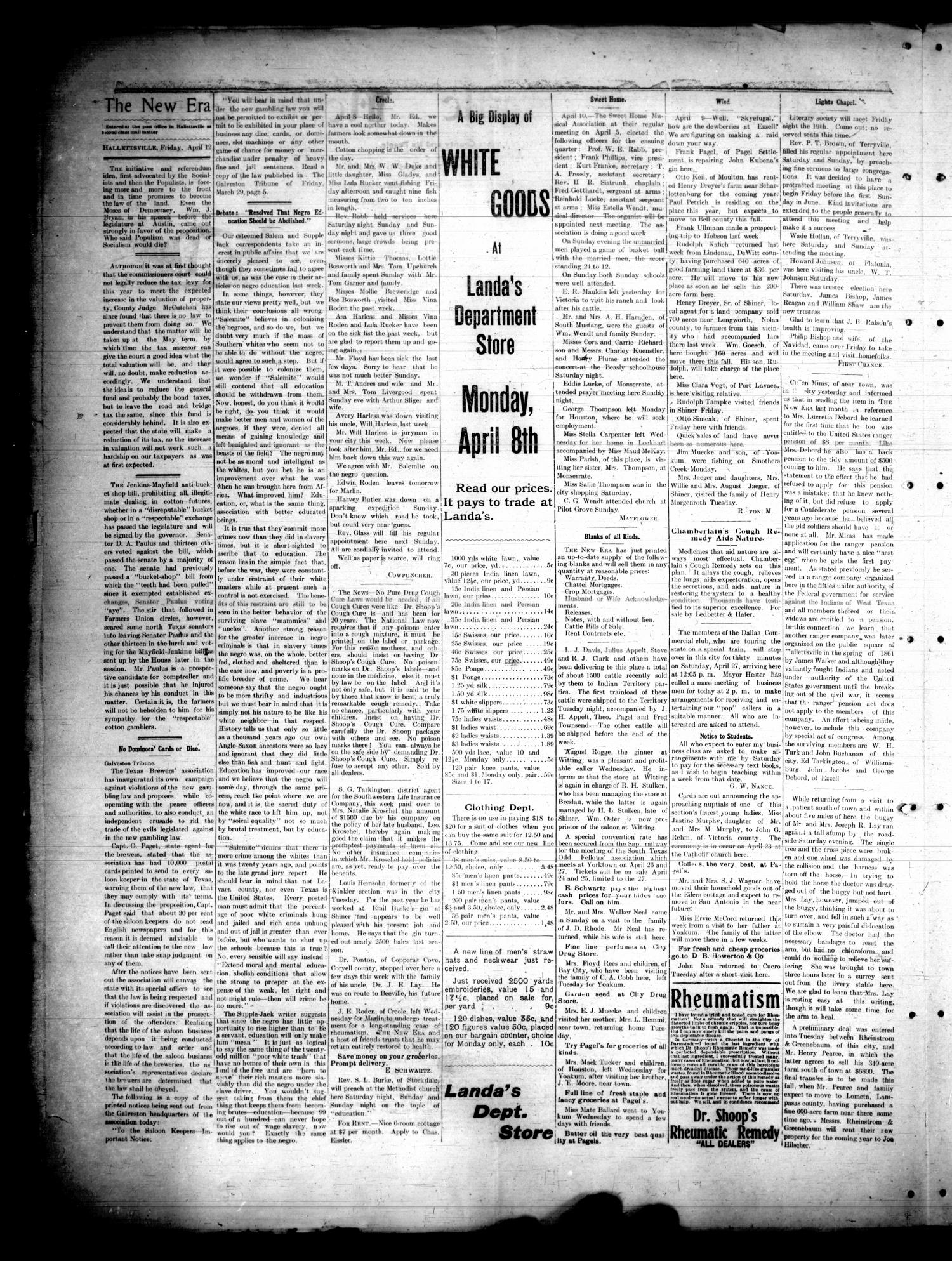 The Hallettsville New Era. (Hallettsville, Tex.), Vol. 18, No. 48, Ed. 1 Friday, April 12, 1907
                                                
                                                    [Sequence #]: 2 of 4
                                                