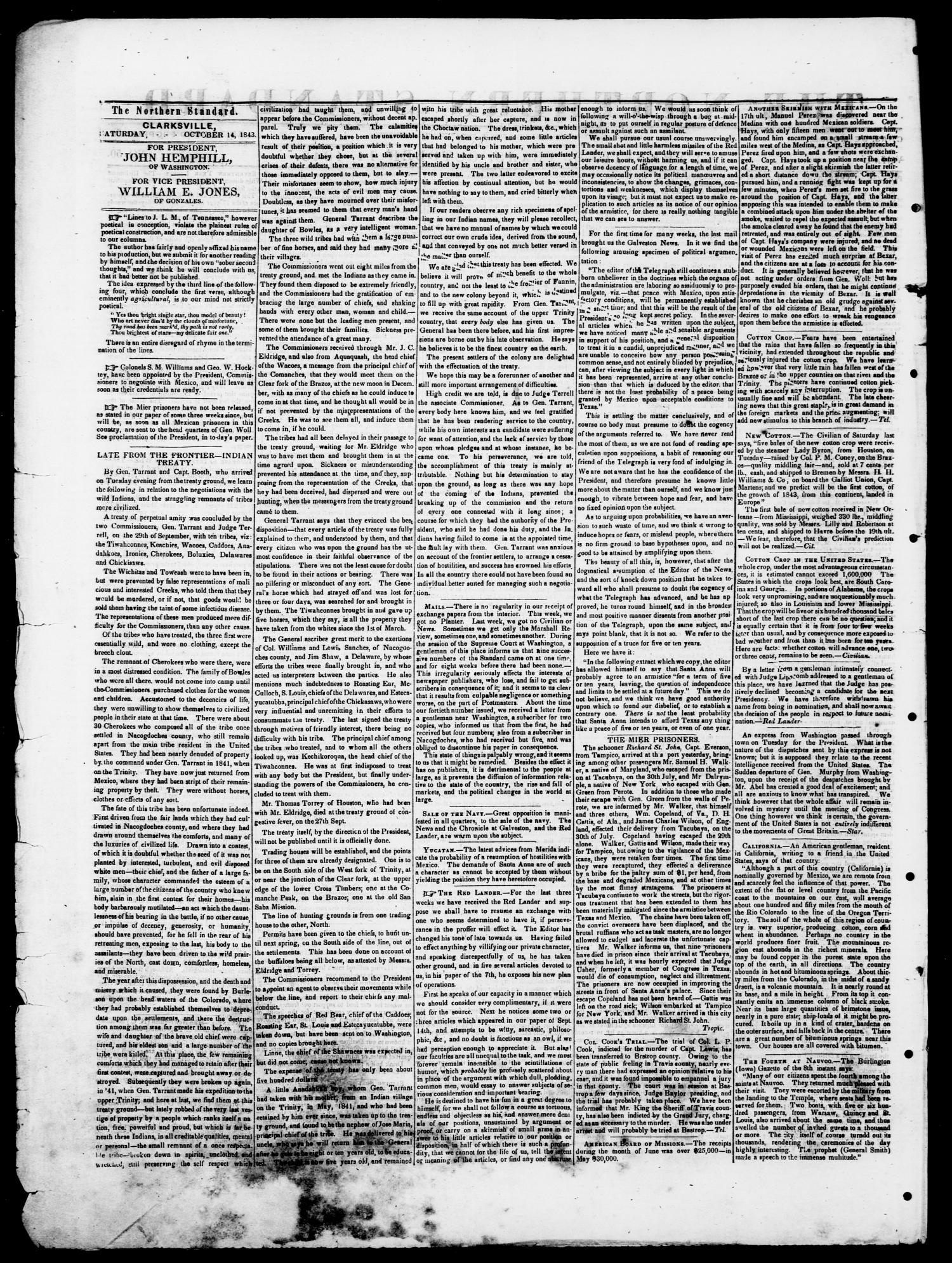 The Northern Standard. (Clarksville, Tex.), Vol. 1, No. 50, Ed. 1, Saturday, October 14, 1843
                                                
                                                    [Sequence #]: 2 of 4
                                                