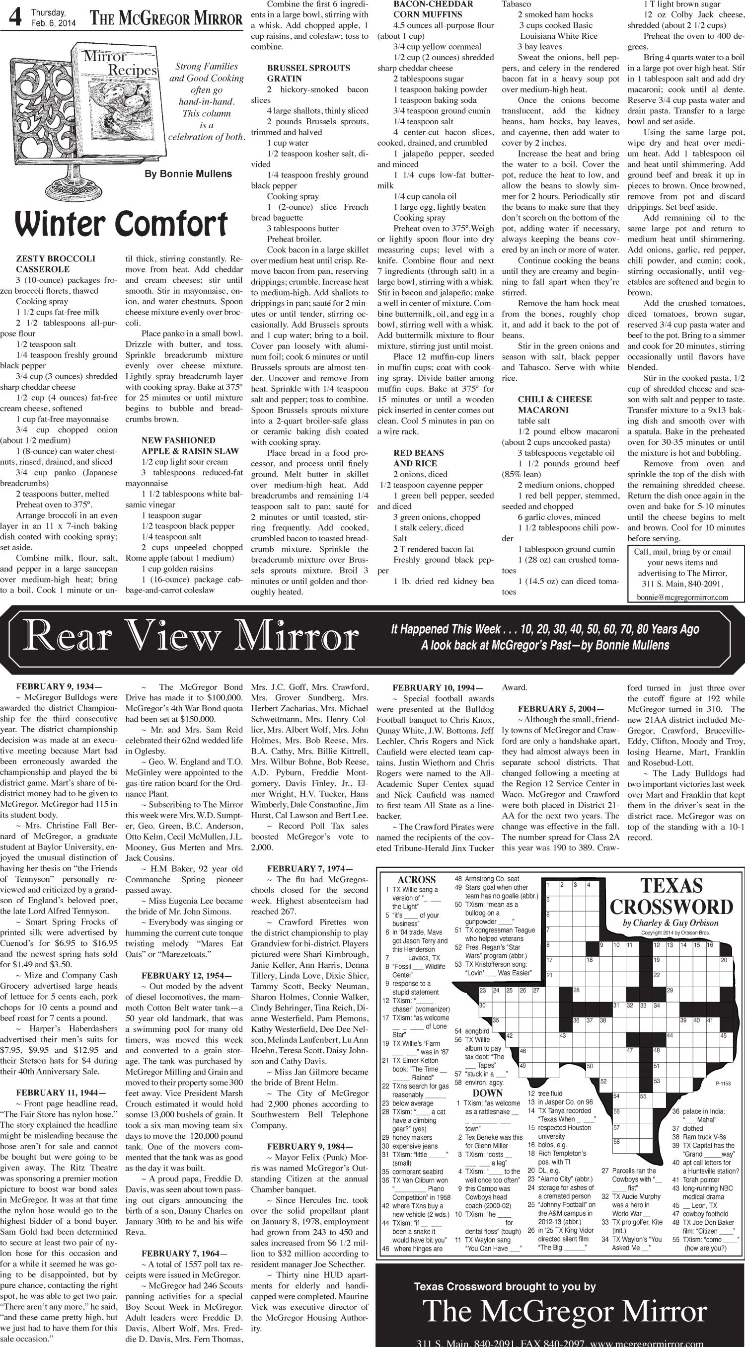 The McGregor Mirror and the Crawford Sun (McGregor, Tex.), Vol. 109, No. 6, Ed. 1 Thursday, February 6, 2014
                                                
                                                    [Sequence #]: 4 of 12
                                                