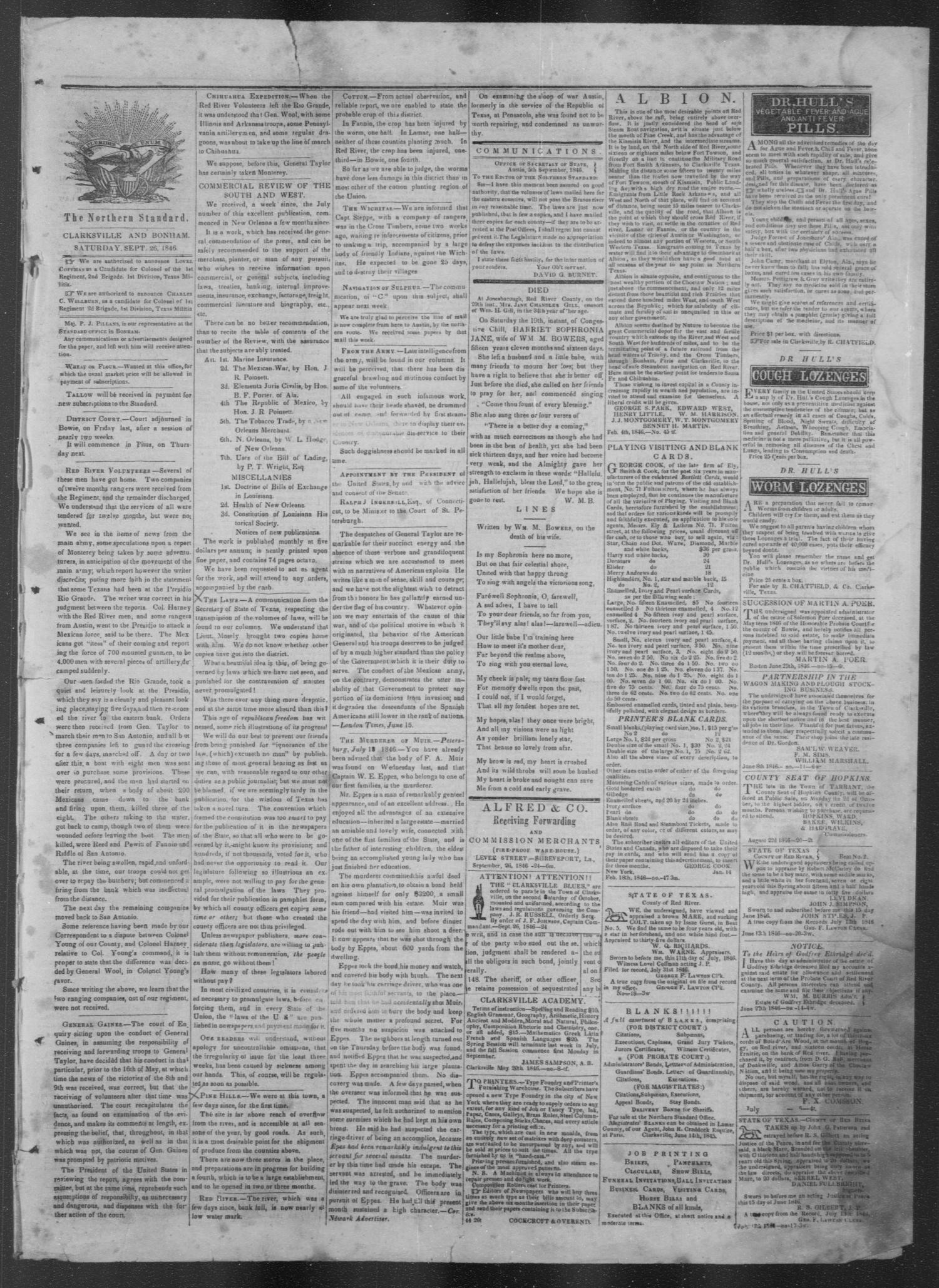 The Northern Standard. (Clarksville, Tex.), Vol. 4, No. 24, Ed. 1, Saturday, September 26, 1846
                                                
                                                    [Sequence #]: 3 of 4
                                                