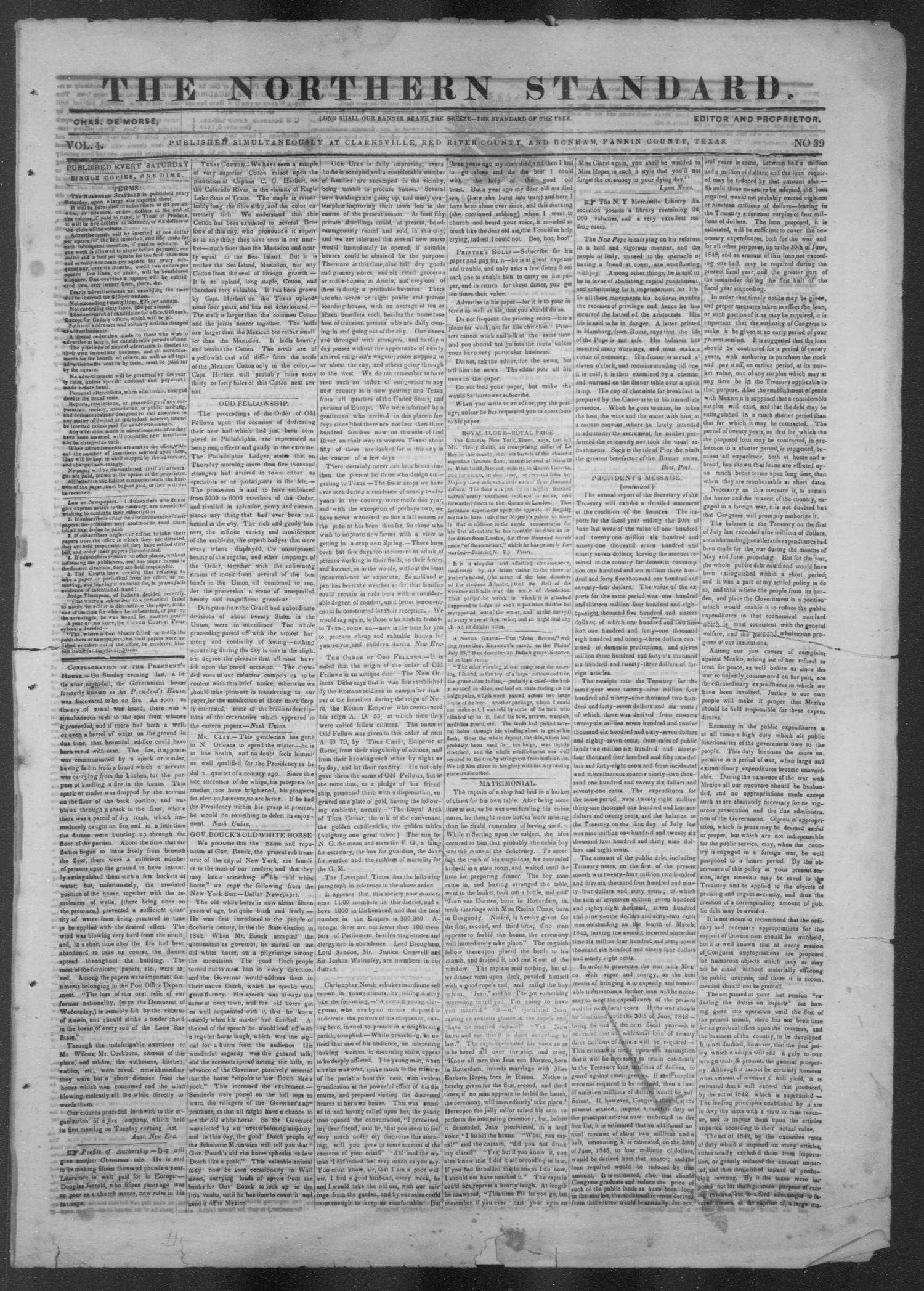 The Northern Standard. (Clarksville, Tex.), Vol. 4, No. 39, Ed. 1, Saturday, January 23, 1847
                                                
                                                    [Sequence #]: 1 of 4
                                                