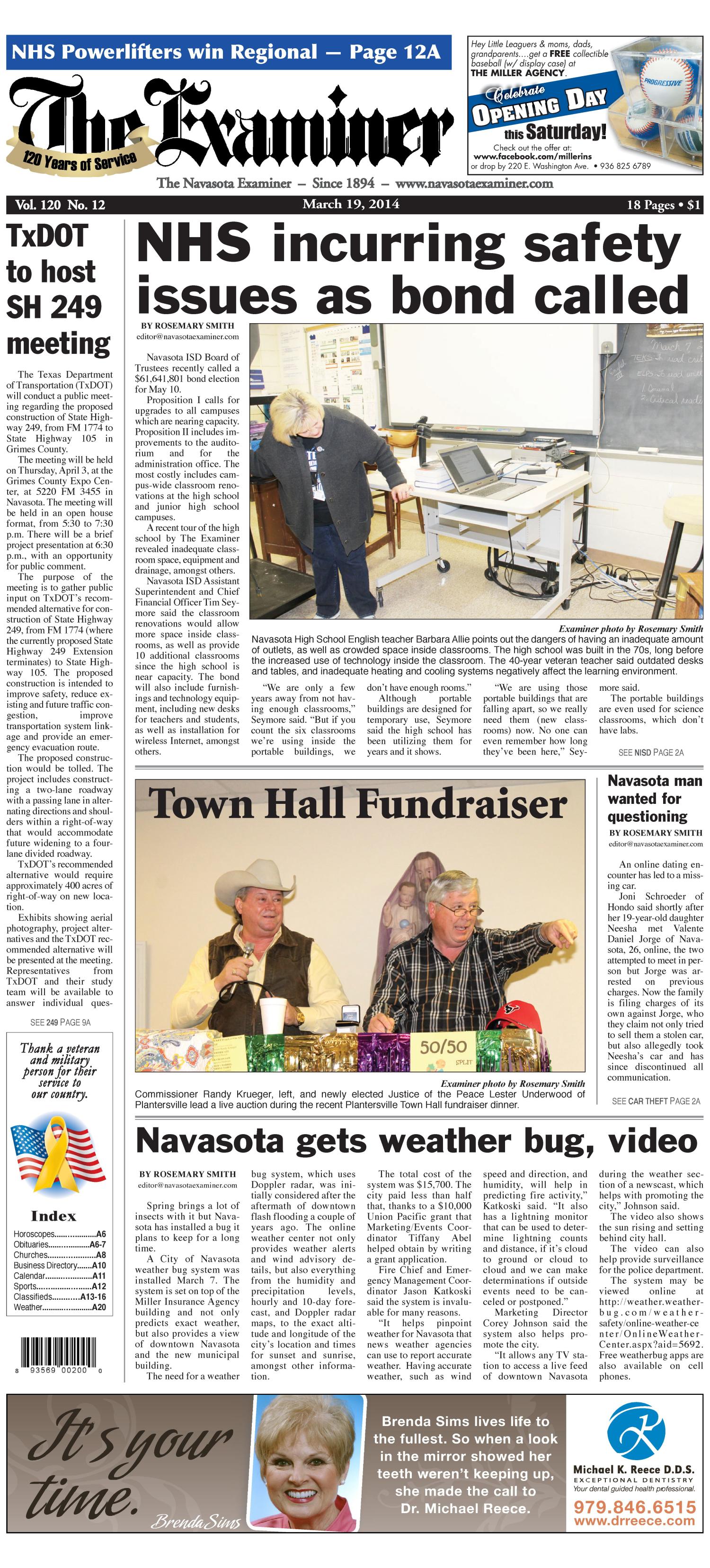 The Examiner (Navasota, Tex.), Vol. 120, No. 12, Ed. 1 Wednesday, March 19, 2014
                                                
                                                    [Sequence #]: 1 of 18
                                                