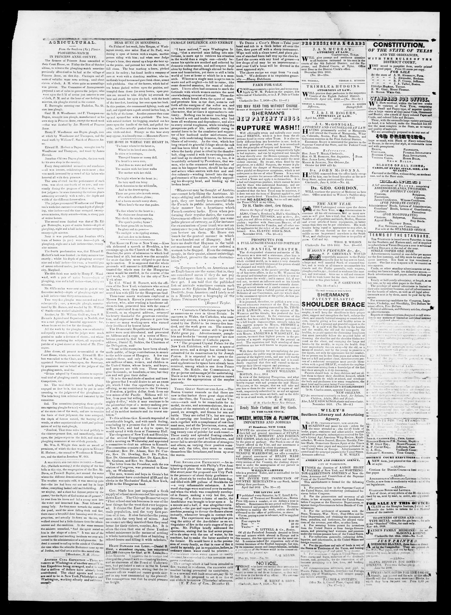 The Northern Standard. (Clarksville, Tex.), Vol. 9, No. 22, Ed. 1, Saturday, January 31, 1852
                                                
                                                    [Sequence #]: 4 of 4
                                                