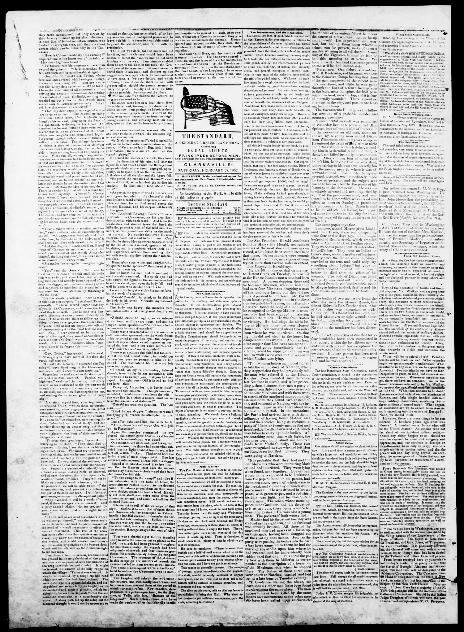 The Northern Standard. (Clarksville, Tex.), Vol. 9, No. 26, Ed. 1, Saturday, February 28, 1852
                                                
                                                    [Sequence #]: 2 of 4
                                                