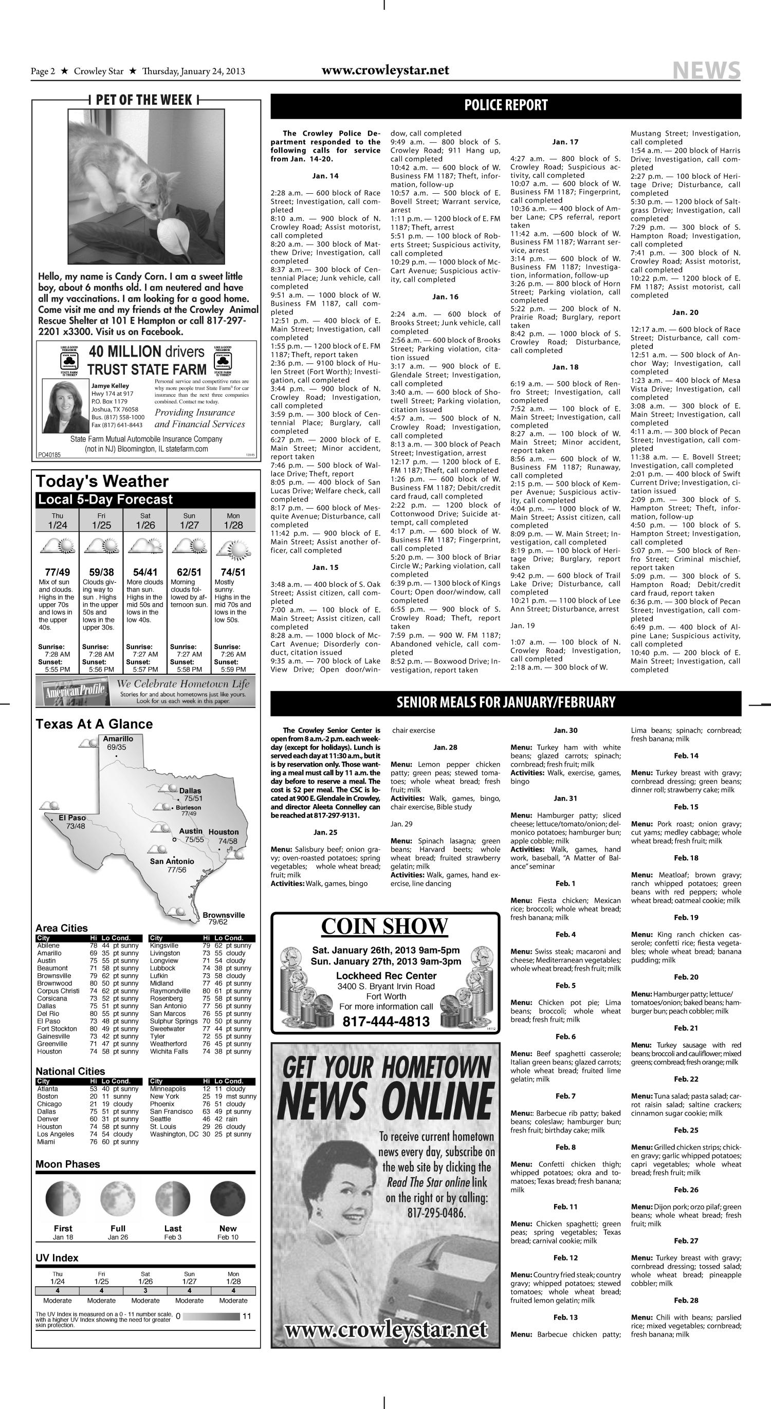 Crowley Star (Crowley, Tex.), Vol. 26, No. 38, Ed. 1 Thursday, January 24, 2013
                                                
                                                    [Sequence #]: 2 of 12
                                                