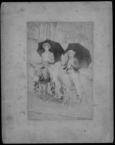 [Albert Peyton George and an unidentified man astride saddled mules]
                                                
                                                    [Sequence #]: 1 of 1
                                                
