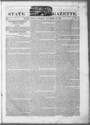 Primary view of object titled 'Texas State Gazette. (Austin, Tex.), Vol. 1, No. 12, Ed. 1, Saturday, November 10, 1849'.