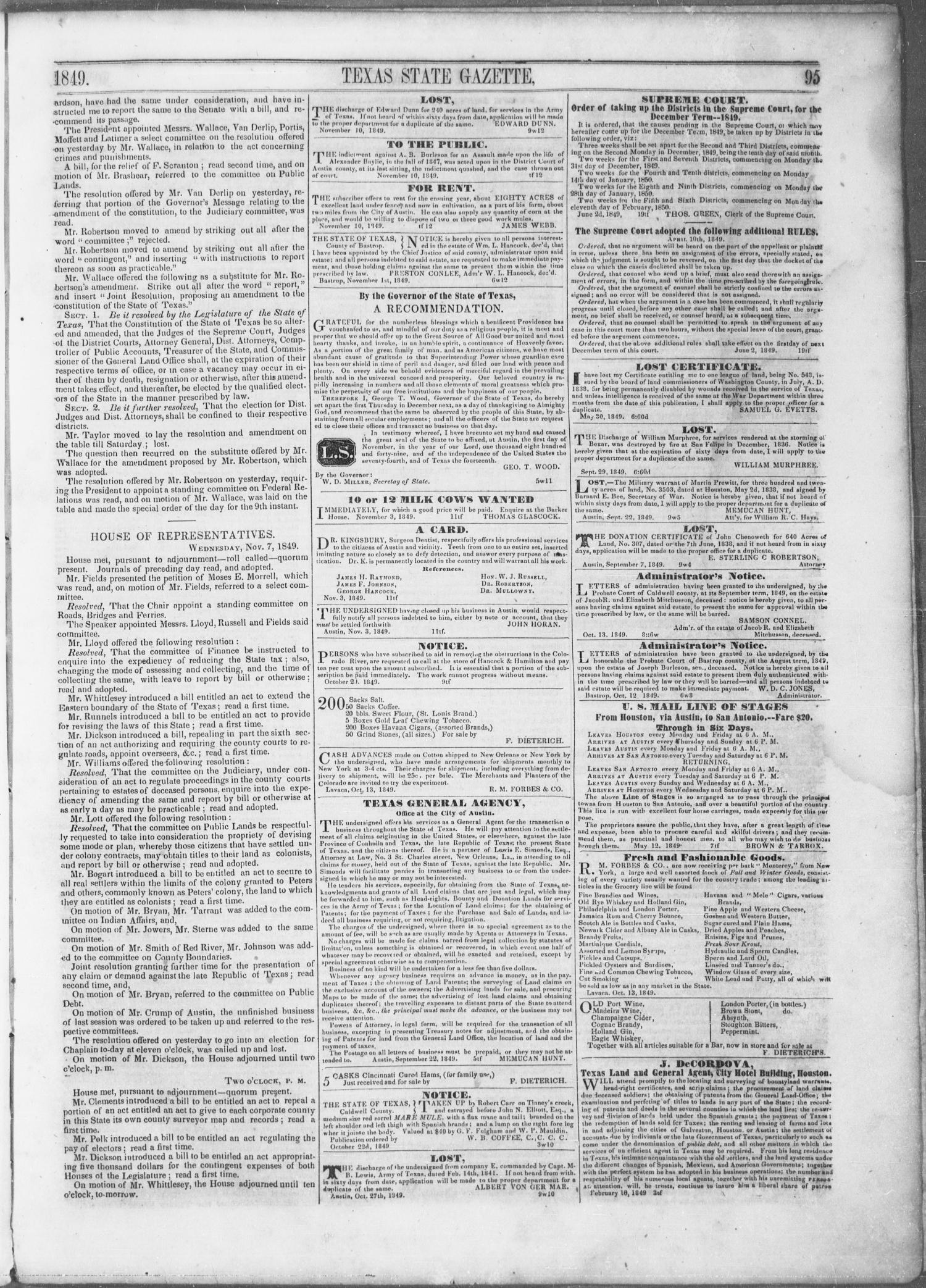 Texas State Gazette. (Austin, Tex.), Vol. 1, No. 12, Ed. 1, Saturday, November 10, 1849
                                                
                                                    [Sequence #]: 7 of 8
                                                