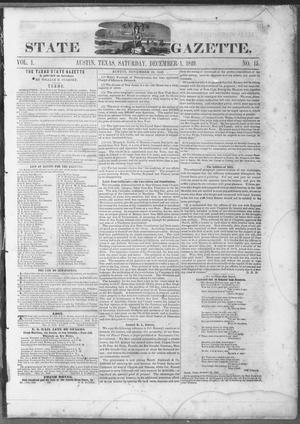 Texas State Gazette. (Austin, Tex.), Vol. 1, No. 15, Ed. 1, Saturday, December 1, 1849