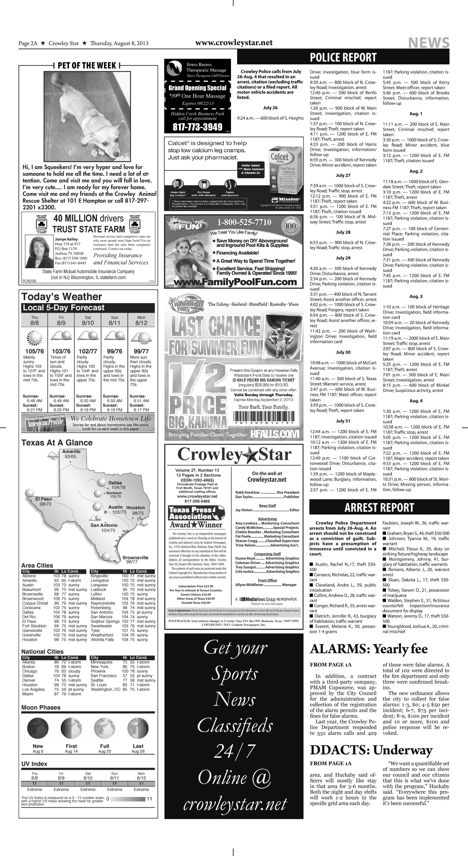 Crowley Star (Crowley, Tex.), Vol. 27, No. 13, Ed. 1 Thursday, August 8, 2013
                                                
                                                    [Sequence #]: 2 of 12
                                                