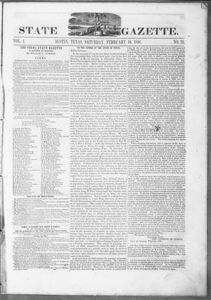 Primary view of object titled 'Texas State Gazette. (Austin, Tex.), Vol. 1, No. 26, Ed. 1, Saturday, February 16, 1850'.