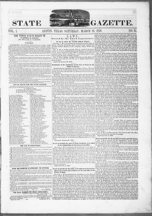 Primary view of Texas State Gazette. (Austin, Tex.), Vol. 1, No. 31, Ed. 1, Saturday, March 23, 1850
