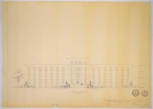 Primary view of object titled 'Midland Memorial Hospital, Midland, Texas: Preliminary Plans for Midland Memorial Hospital, Front Elevation'.