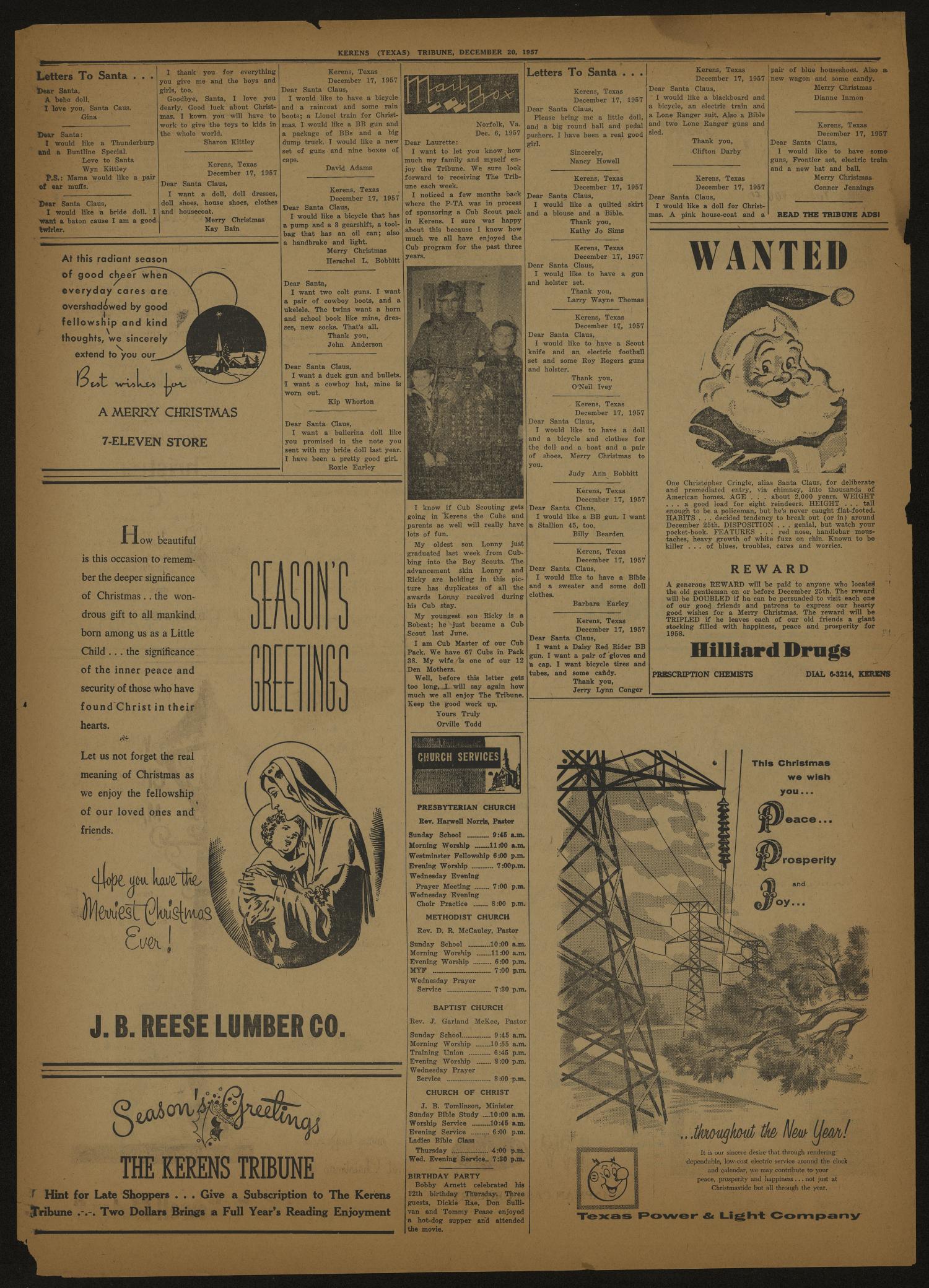 The Kerens Tribune (Kerens, Tex.), Vol. 64, No. 51, Ed. 1 Friday, December 20, 1957
                                                
                                                    [Sequence #]: 4 of 8
                                                