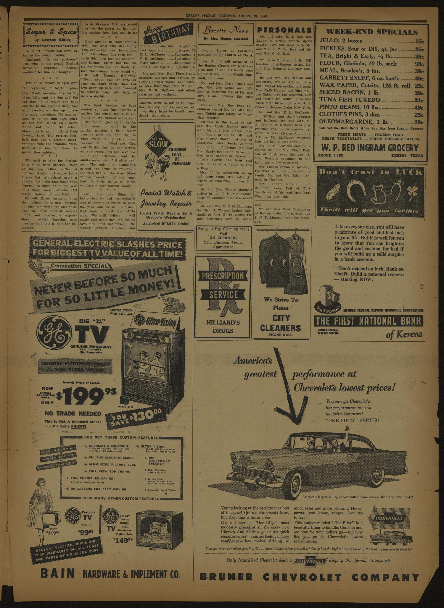 The Kerens Tribune (Kerens, Tex.), Vol. 63, No. 35, Ed. 1 Friday, August 31, 1956
                                                
                                                    [Sequence #]: 3 of 4
                                                