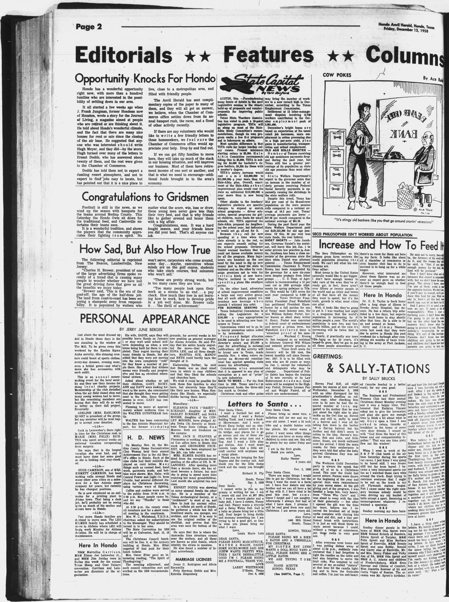 Hondo Anvil Herald (Hondo, Tex.), Vol. 72, No. 50, Ed. 1 Friday, December 12, 1958
                                                
                                                    [Sequence #]: 2 of 14
                                                