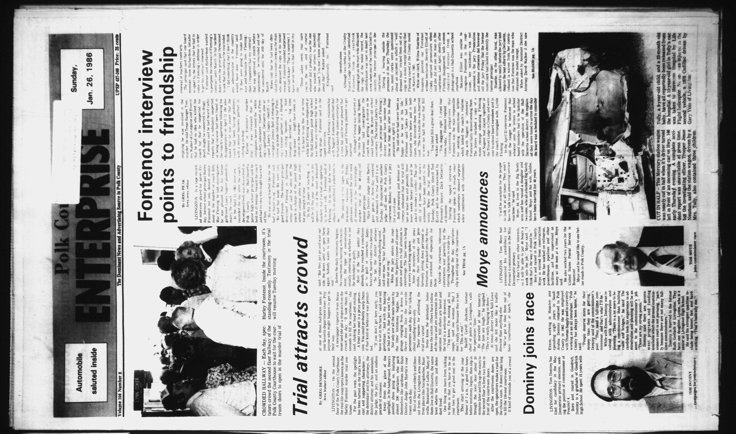 Polk County Enterprise (Livingston, Tex.), Vol. 104, No. 8, Ed. 1 Sunday, January 26, 1986
                                                
                                                    [Sequence #]: 1 of 44
                                                