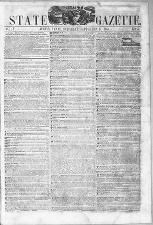Primary view of object titled 'Texas State Gazette. (Austin, Tex.), Vol. 5, No. 5, Ed. 1, Saturday, September 17, 1853'.