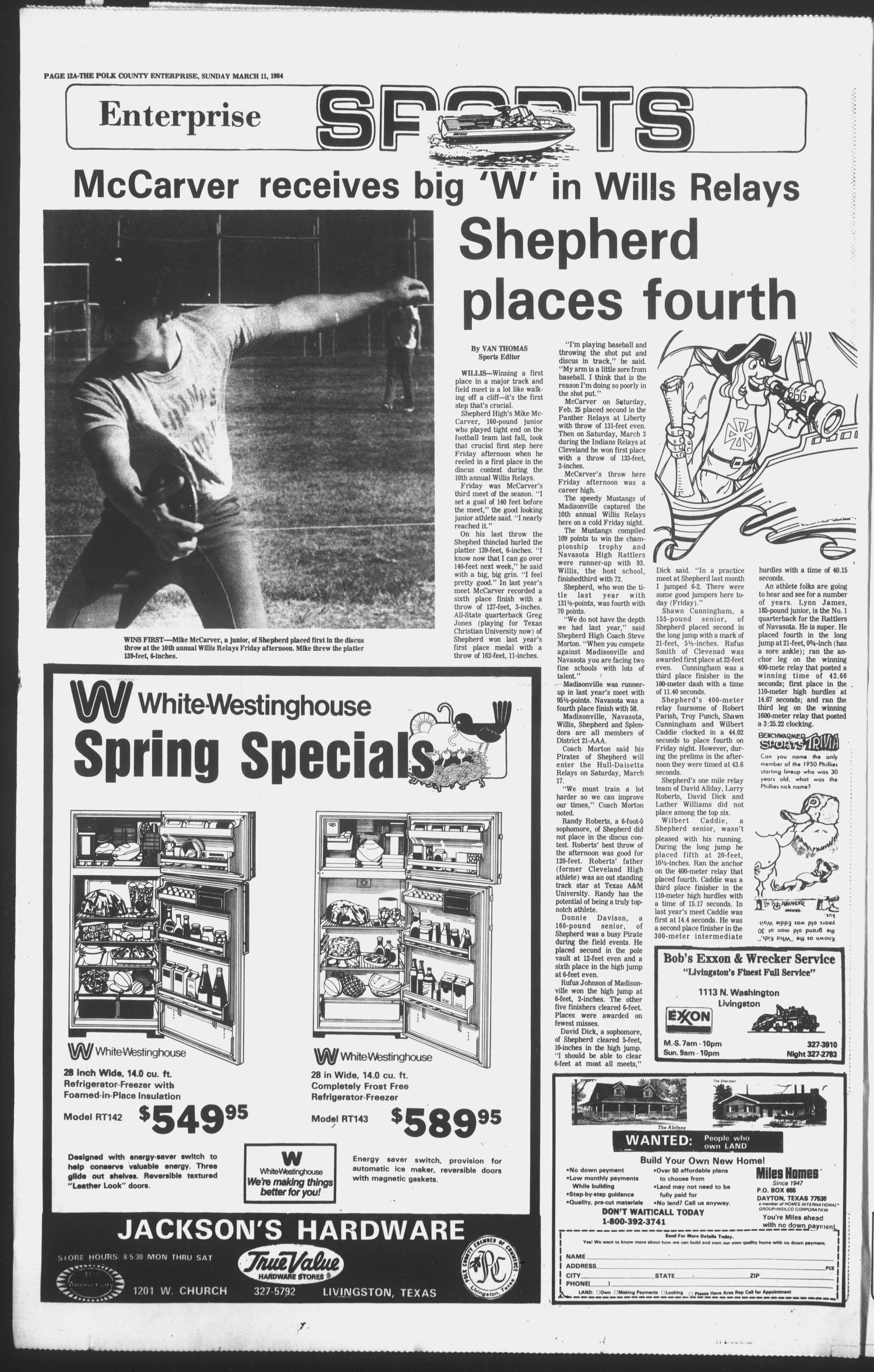 Polk County Enterprise (Livingston, Tex.), Vol. 102, No. 21, Ed. 1 Sunday, March 11, 1984
                                                
                                                    [Sequence #]: 12 of 40
                                                