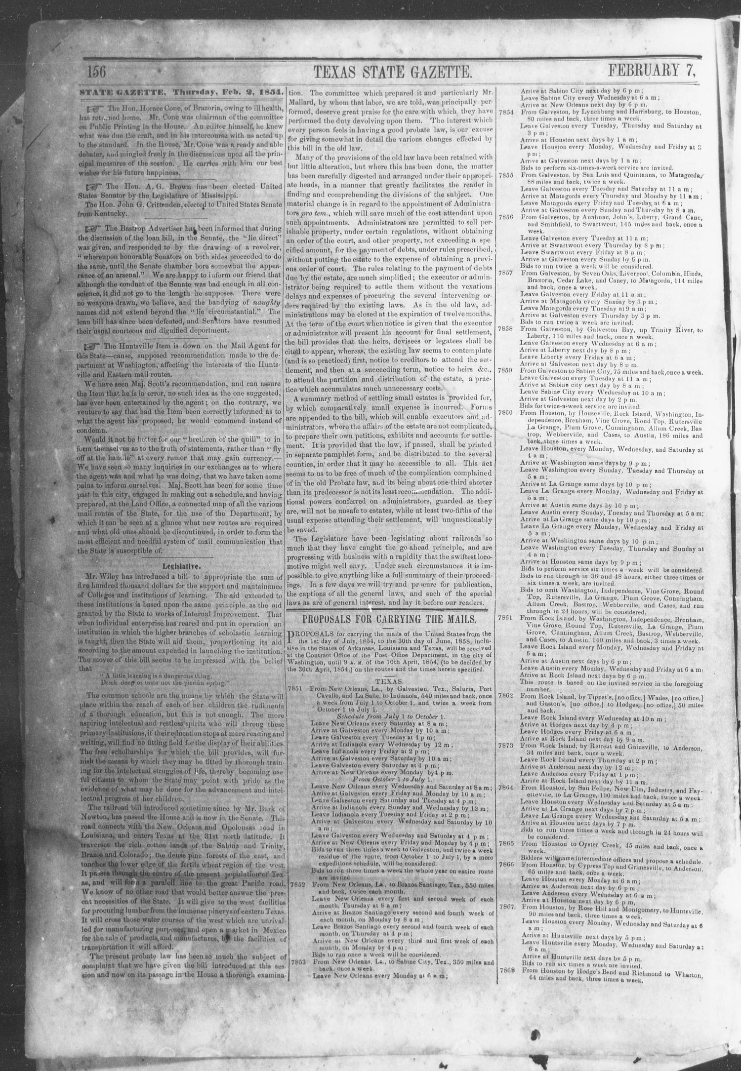Texas State Gazette. (Austin, Tex.), Vol. 5, No. 24, Ed. 1, Tuesday, February 7, 1854
                                                
                                                    [Sequence #]: 4 of 10
                                                