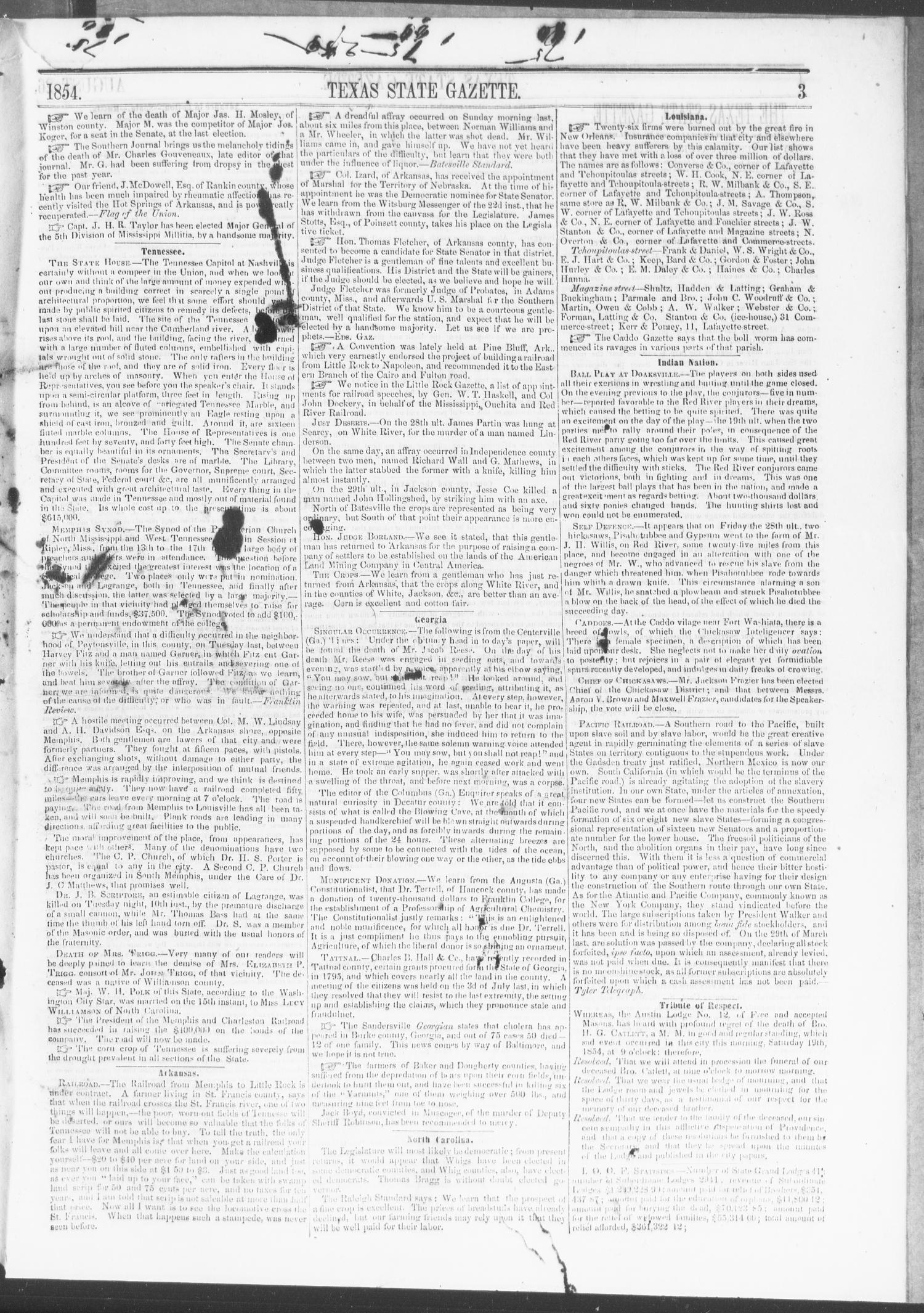 Texas State Gazette. (Austin, Tex.), Vol. 6, No. 1, Ed. 1, Saturday, August 26, 1854
                                                
                                                    [Sequence #]: 3 of 8
                                                