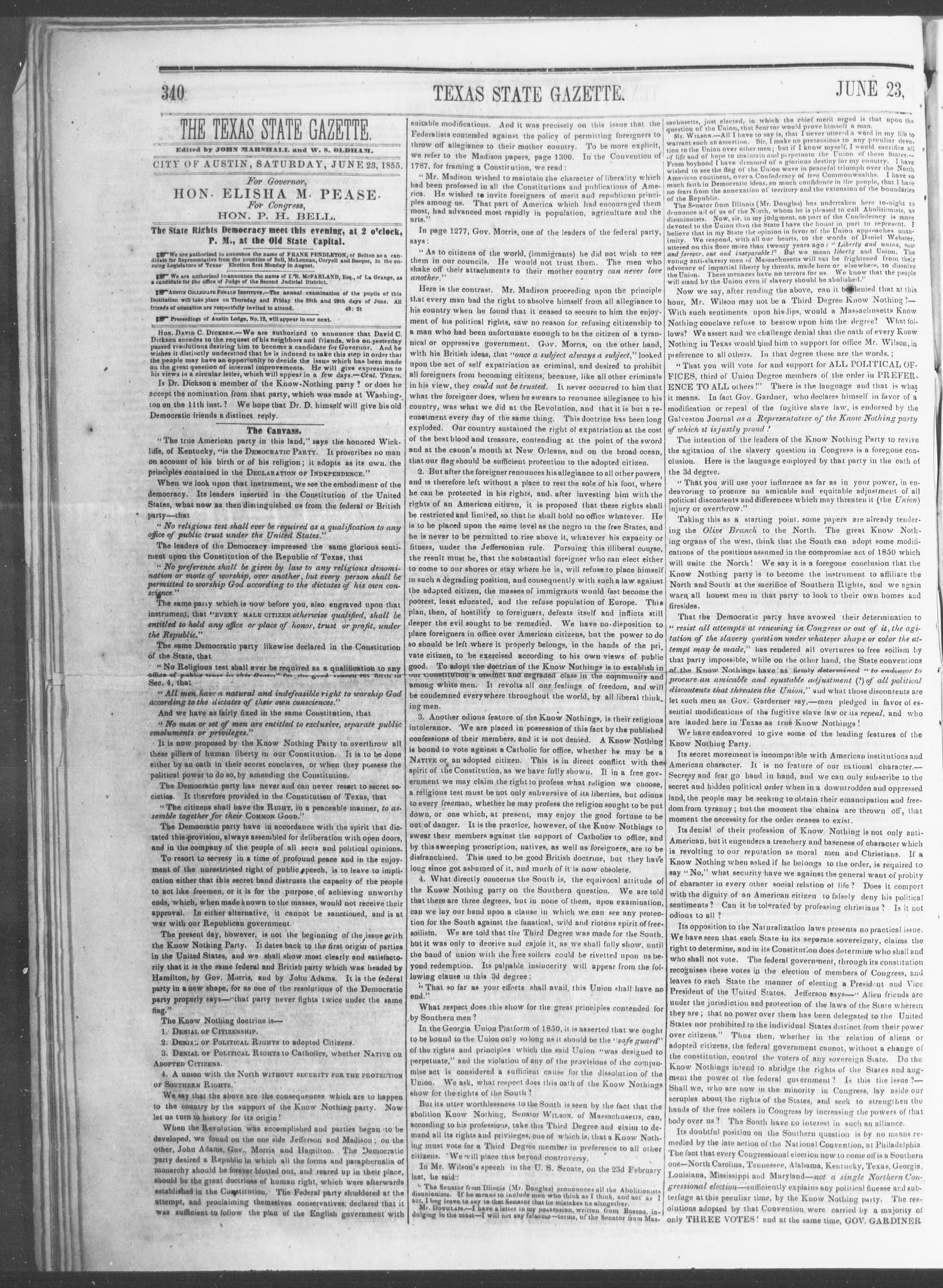 Texas State Gazette. (Austin, Tex.), Vol. 6, No. 44, Ed. 1, Saturday, June 23, 1855
                                                
                                                    [Sequence #]: 4 of 8
                                                