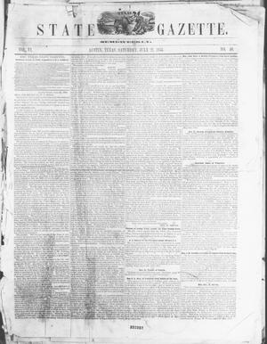 Primary view of object titled 'Texas State Gazette. (Austin, Tex.), Vol. 6, No. 50, Ed. 1, Saturday, July 21, 1855'.