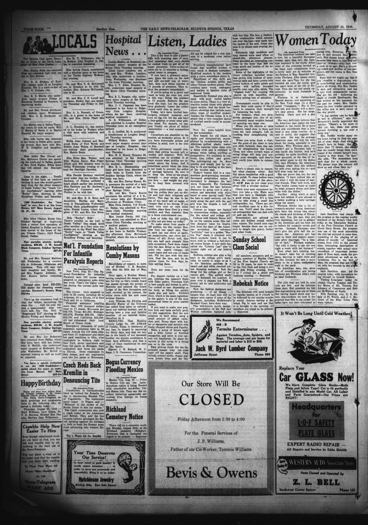 The Daily News-Telegram (Sulphur Springs, Tex.), Vol. 51, No. 202, Ed. 1 Thursday, August 25, 1949
                                                
                                                    [Sequence #]: 4 of 10
                                                