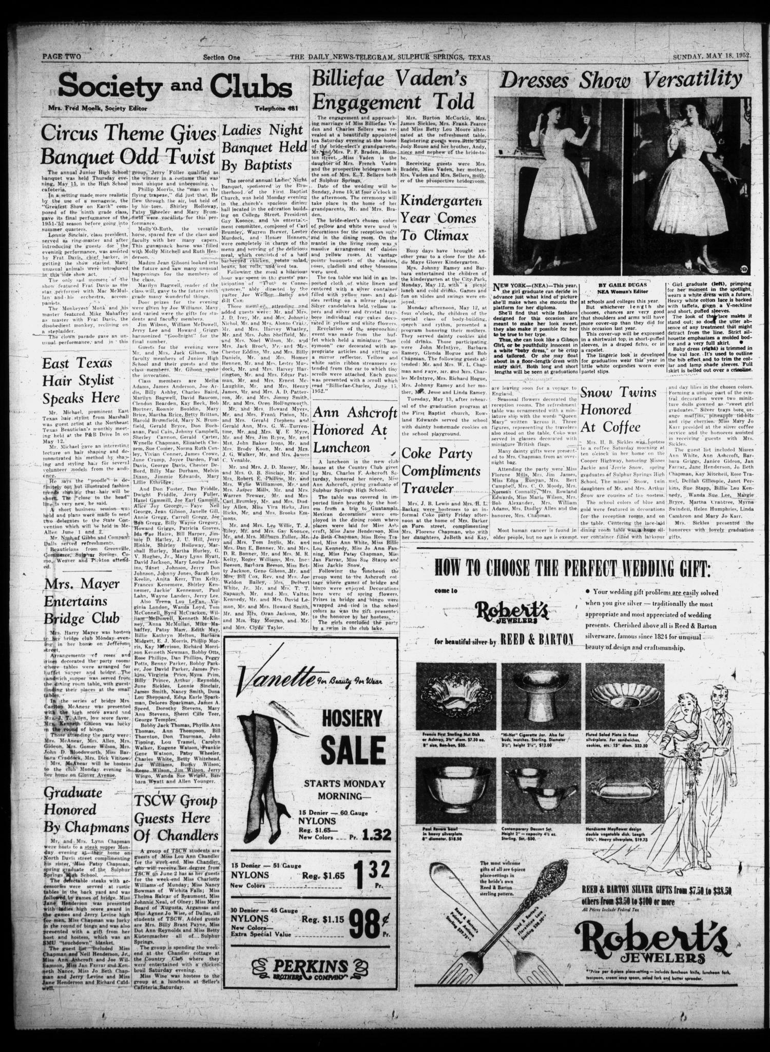The Daily News-Telegram (Sulphur Springs, Tex.), Vol. 54, No. 118, Ed. 1 Sunday, May 18, 1952
                                                
                                                    [Sequence #]: 2 of 14
                                                