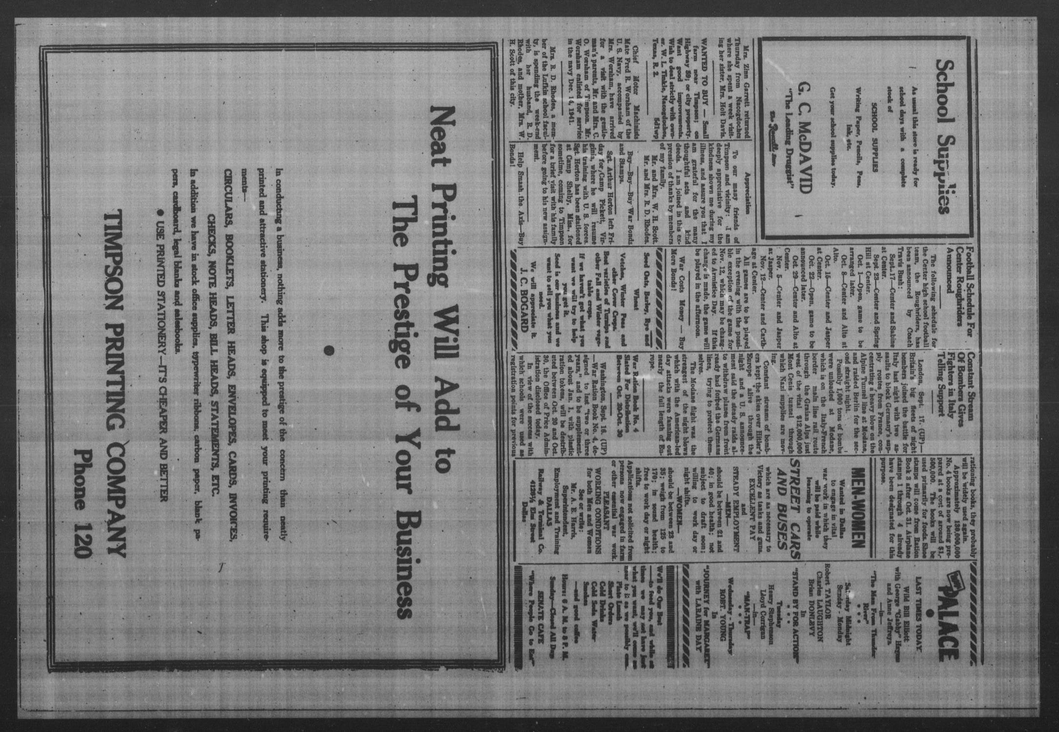 Timpson Daily Times (Timpson, Tex.), Vol. 42, No. 189, Ed. 1 Saturday, September 18, 1943
                                                
                                                    [Sequence #]: 3 of 4
                                                