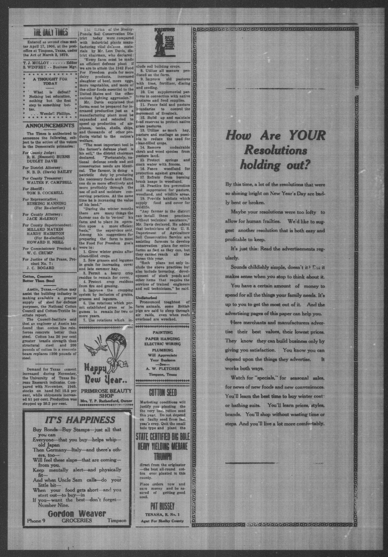 Timpson Daily Times (Timpson, Tex.), Vol. 41, No. 13, Ed. 1 Monday, January 19, 1942
                                                
                                                    [Sequence #]: 2 of 4
                                                