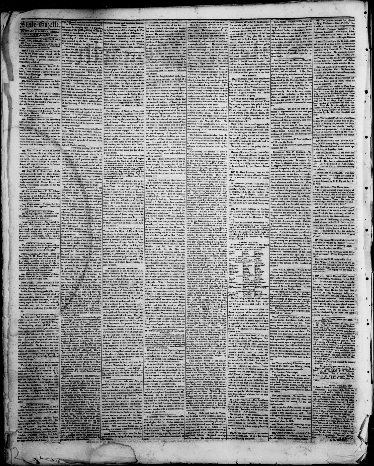 State Gazette. (Austin, Tex.), Vol. 8, No. 32, Ed. 1, Saturday, March 28, 1857
                                                
                                                    [Sequence #]: 2 of 4
                                                