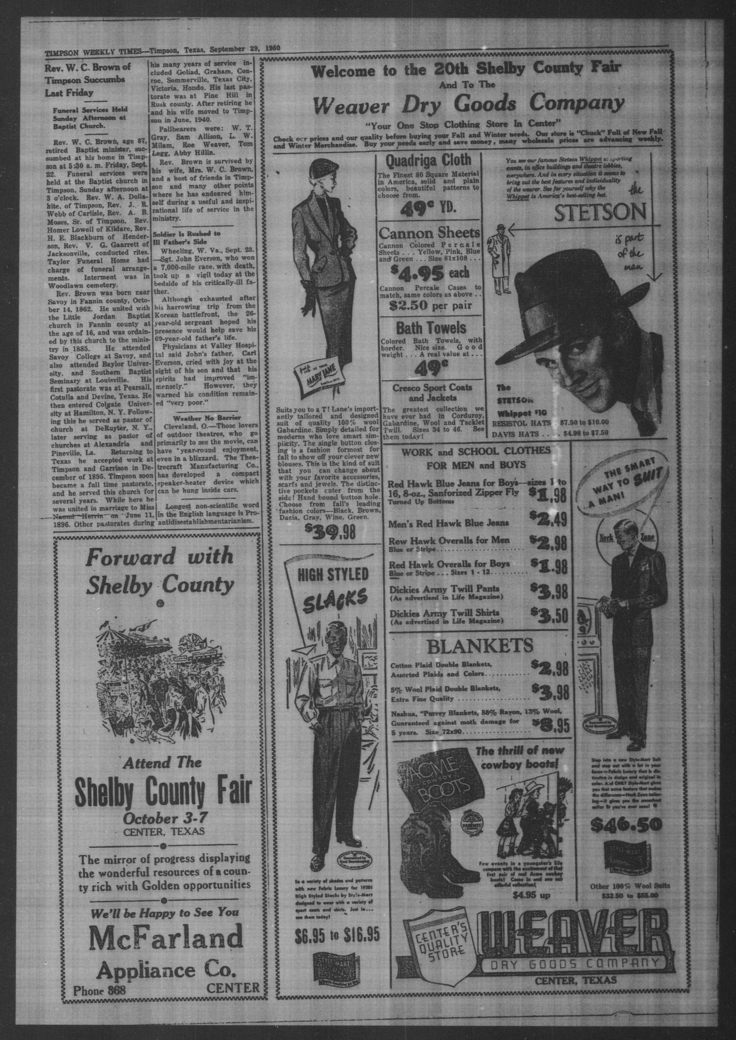 Timpson Weekly Times (Timpson, Tex.), Vol. 65, No. 39, Ed. 1 Friday, September 29, 1950
                                                
                                                    [Sequence #]: 3 of 16
                                                
