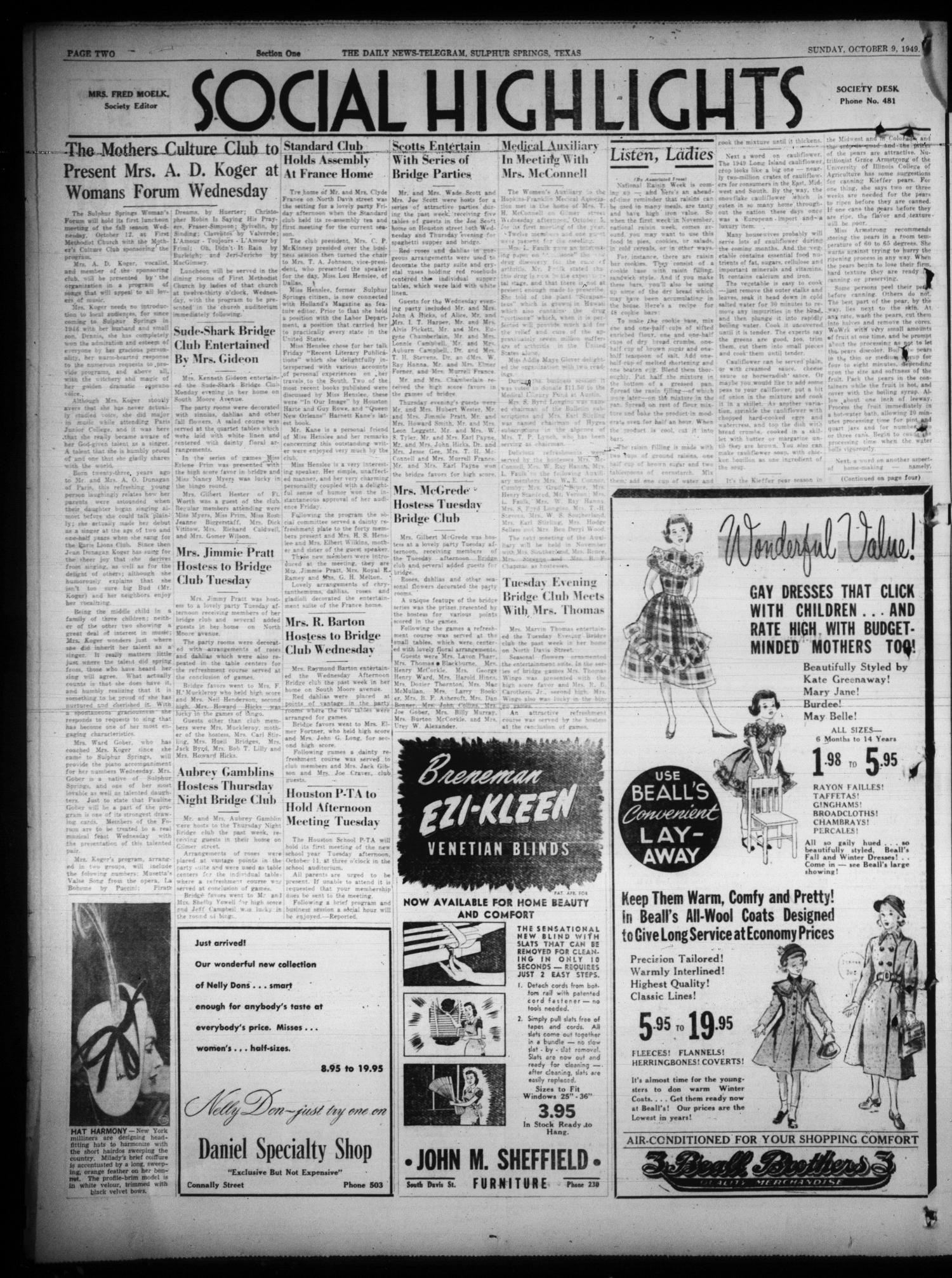 The Daily News-Telegram (Sulphur Springs, Tex.), Vol. 51, No. 240, Ed. 1 Sunday, October 9, 1949
                                                
                                                    [Sequence #]: 2 of 16
                                                