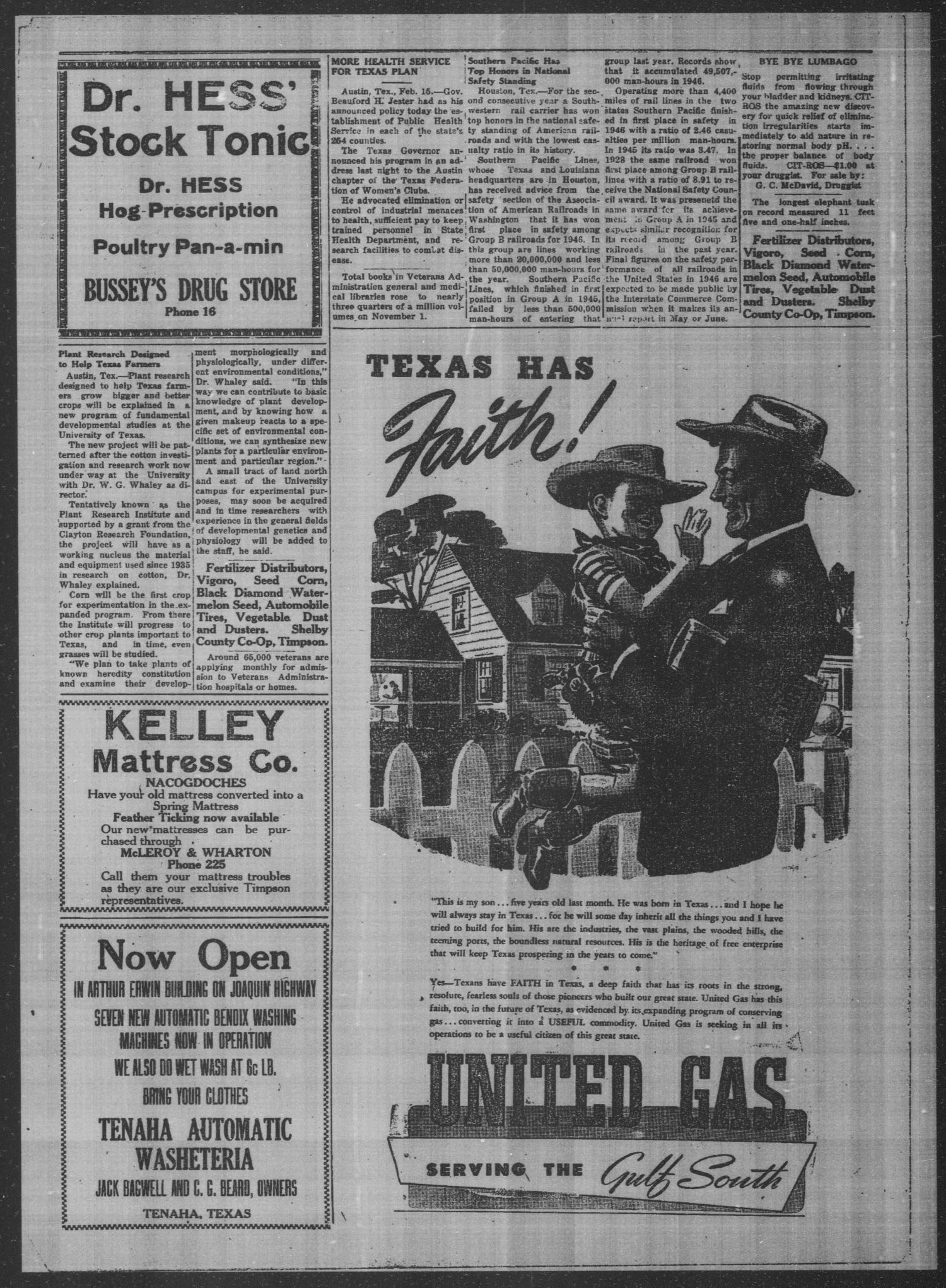Timpson Weekly Times (Timpson, Tex.), Vol. 62, No. 9, Ed. 1 Friday, February 28, 1947
                                                
                                                    [Sequence #]: 3 of 10
                                                