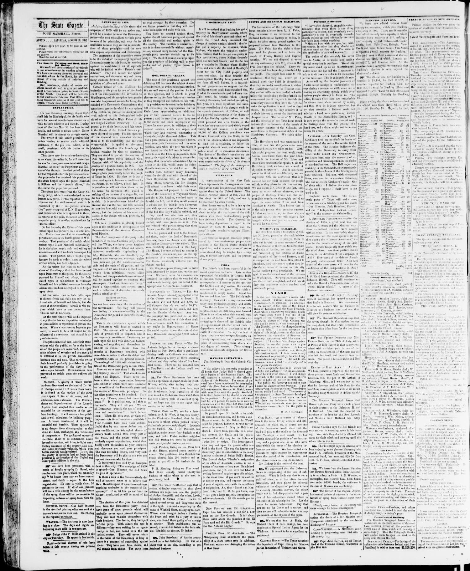 State Gazette. (Austin, Tex.), Vol. 10, No. 3, Ed. 1, Saturday, August 28, 1858
                                                
                                                    [Sequence #]: 2 of 4
                                                