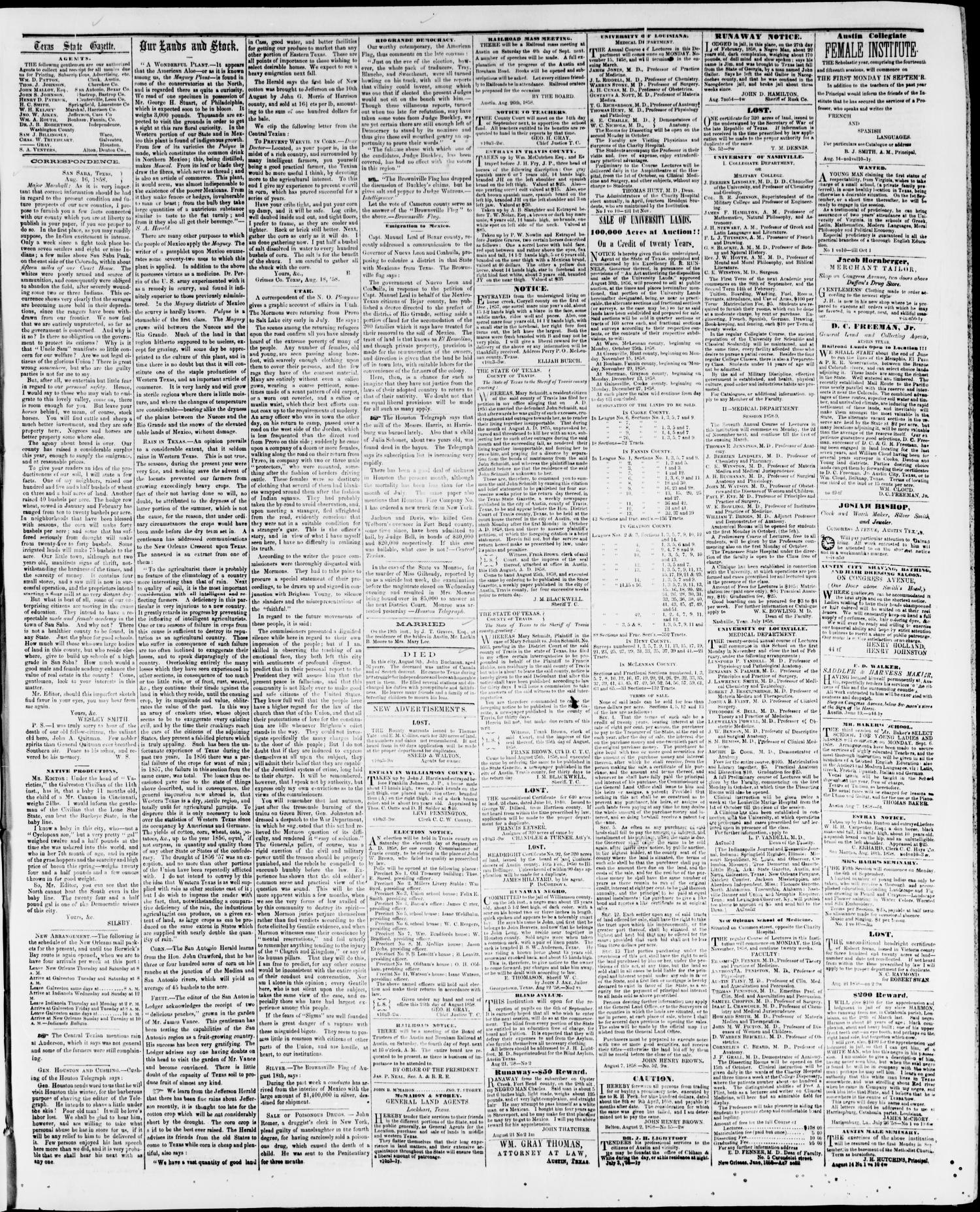 State Gazette. (Austin, Tex.), Vol. 10, No. 3, Ed. 1, Saturday, August 28, 1858
                                                
                                                    [Sequence #]: 3 of 4
                                                