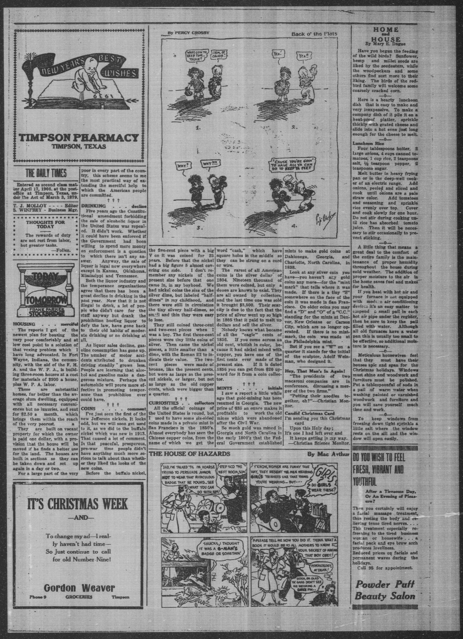 Timpson Daily Times (Timpson, Tex.), Vol. 37, No. 286, Ed. 1 Wednesday, December 28, 1938
                                                
                                                    [Sequence #]: 2 of 4
                                                