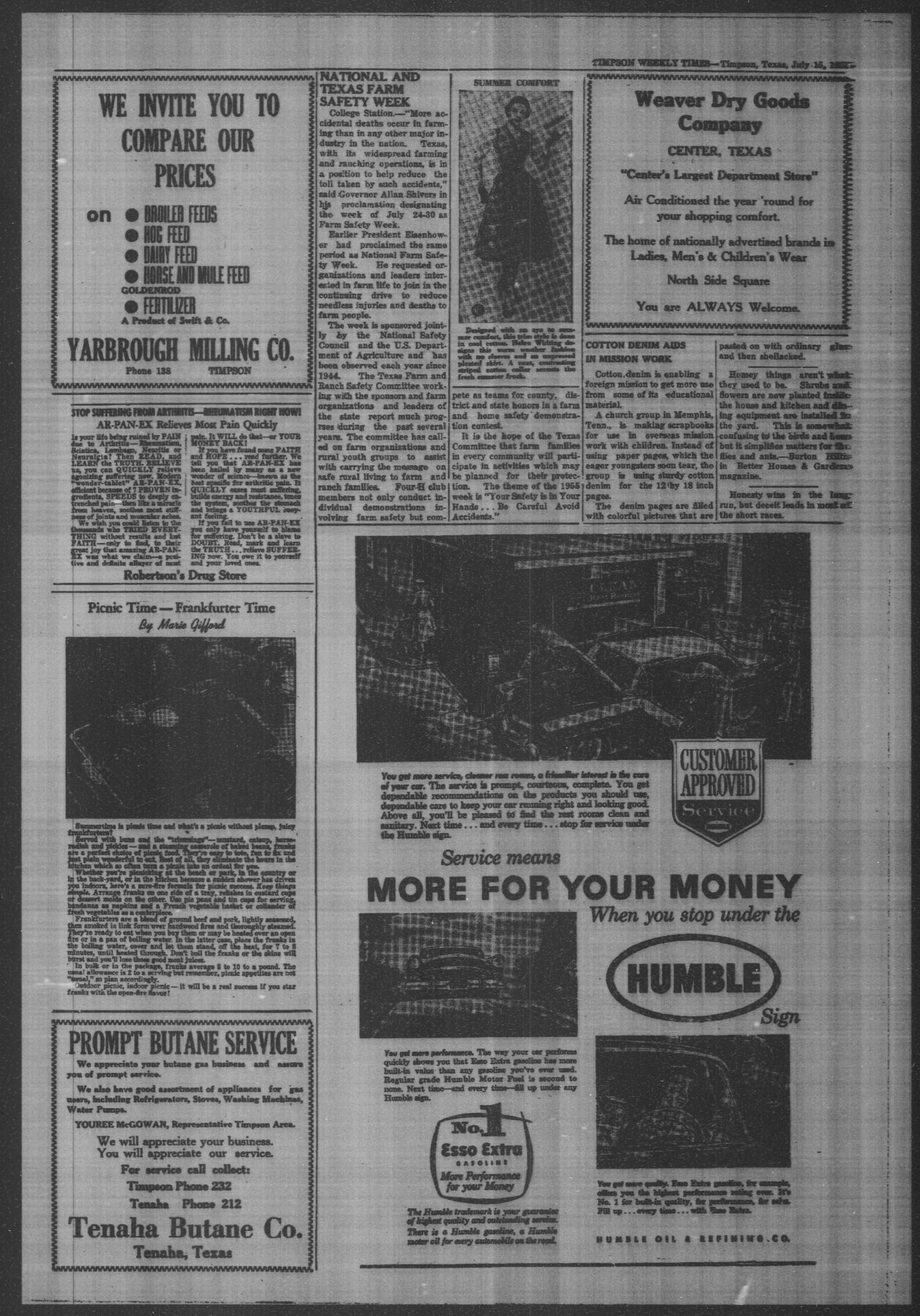 Timpson Weekly Times (Timpson, Tex.), Vol. 70, No. 28, Ed. 1 Friday, July 15, 1955
                                                
                                                    [Sequence #]: 5 of 12
                                                
