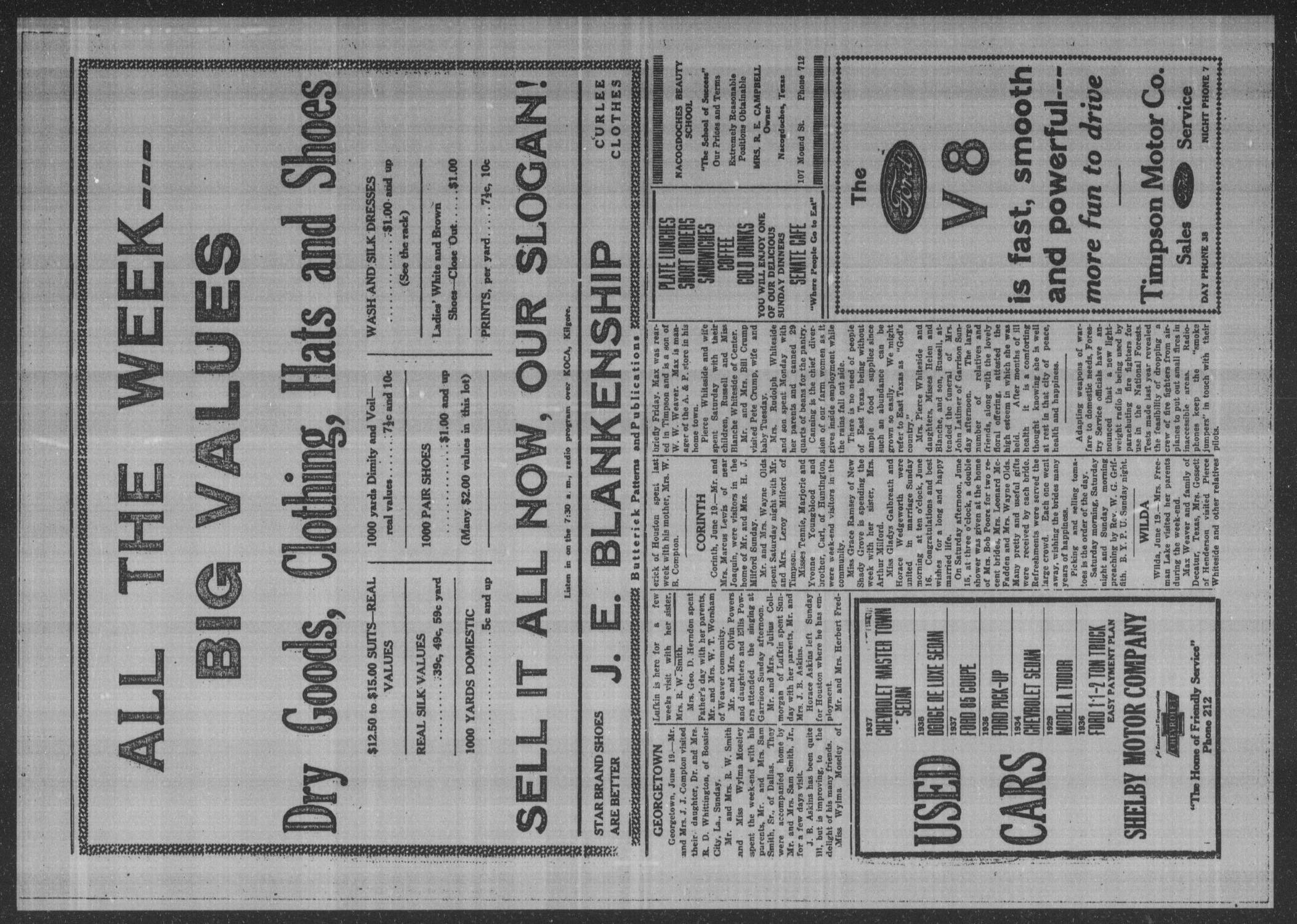 Timpson Daily Times (Timpson, Tex.), Vol. 39, No. 125, Ed. 1 Saturday, June 22, 1940
                                                
                                                    [Sequence #]: 4 of 4
                                                