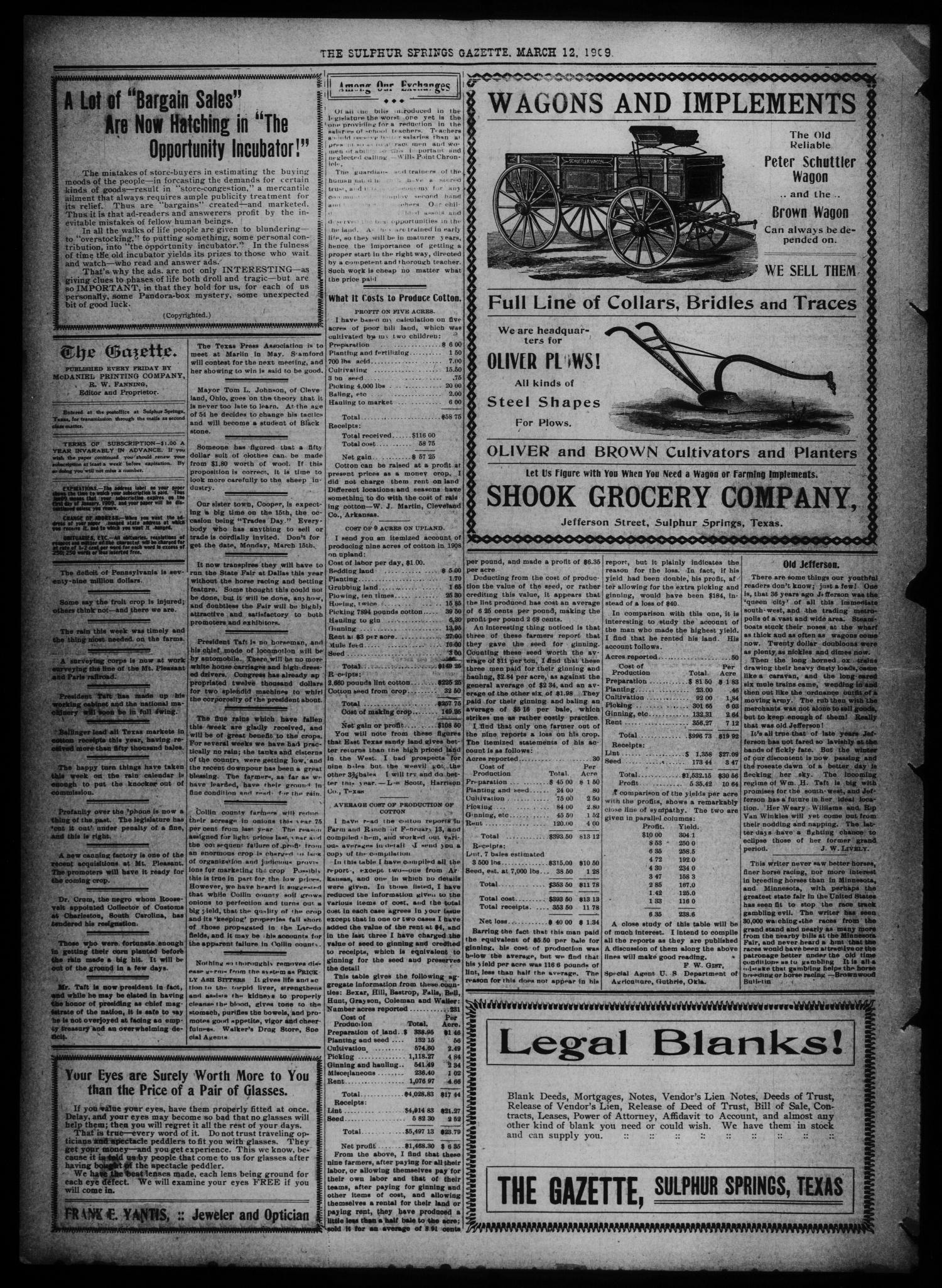 The Sulphur Springs Gazette. (Sulphur Springs, Tex.), Vol. 47, No. 11, Ed. 1 Friday, March 12, 1909
                                                
                                                    [Sequence #]: 2 of 8
                                                