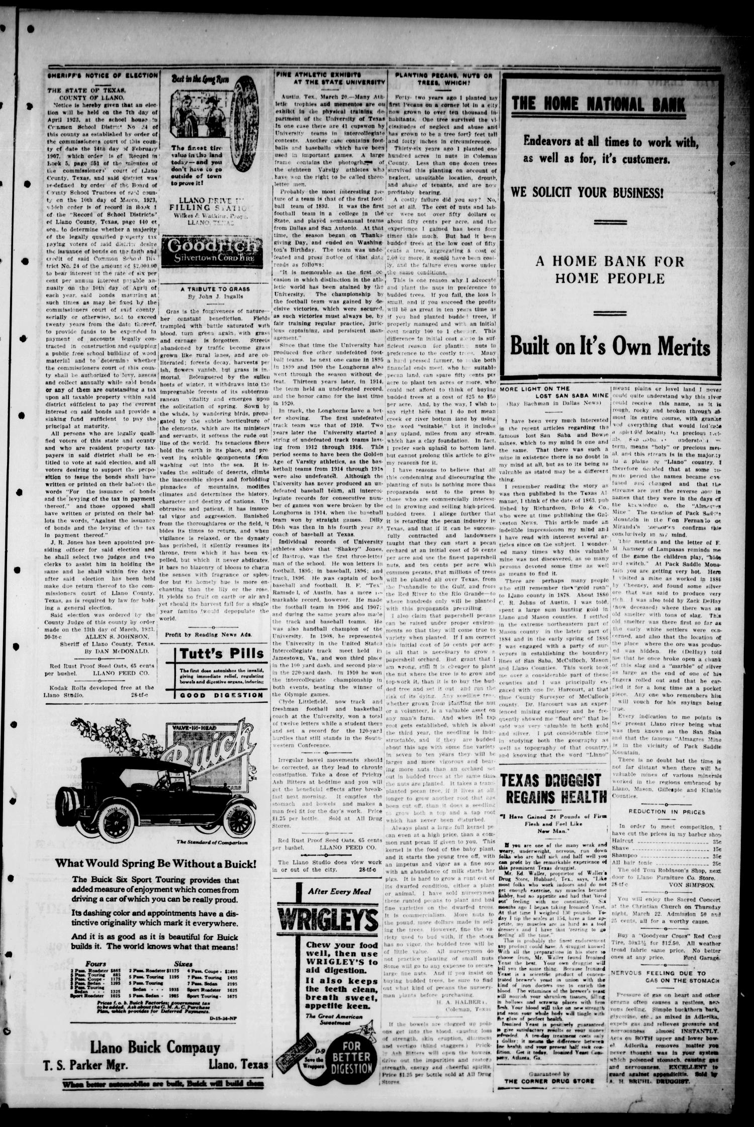 The Llano News. (Llano, Tex.), Vol. 35, No. 31, Ed. 1 Thursday, March 22, 1923
                                                
                                                    [Sequence #]: 3 of 8
                                                