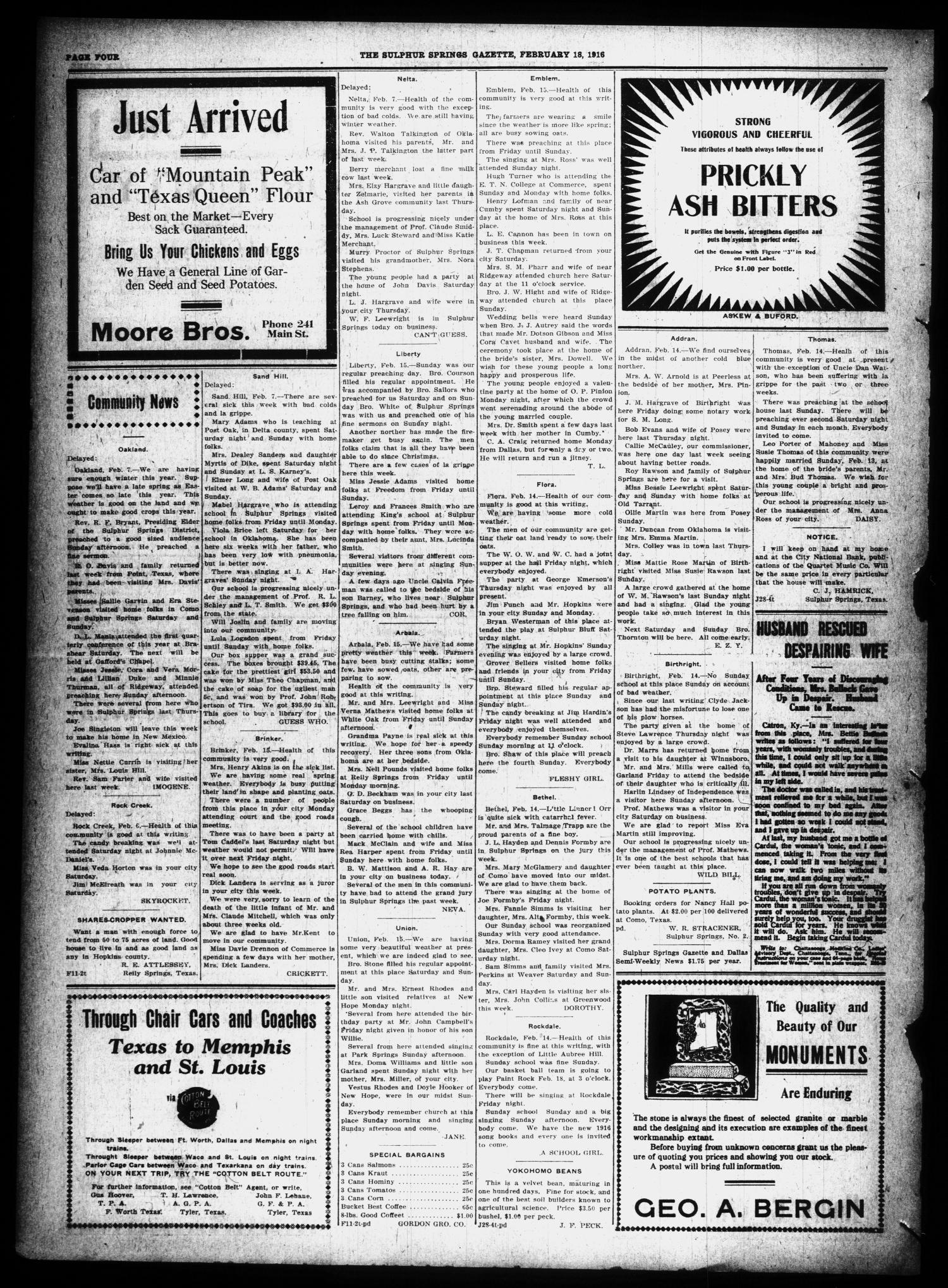 The Sulphur Springs Gazette (Sulphur Springs, Tex.), Vol. 54, No. 6, Ed. 1 Friday, February 18, 1916
                                                
                                                    [Sequence #]: 4 of 8
                                                