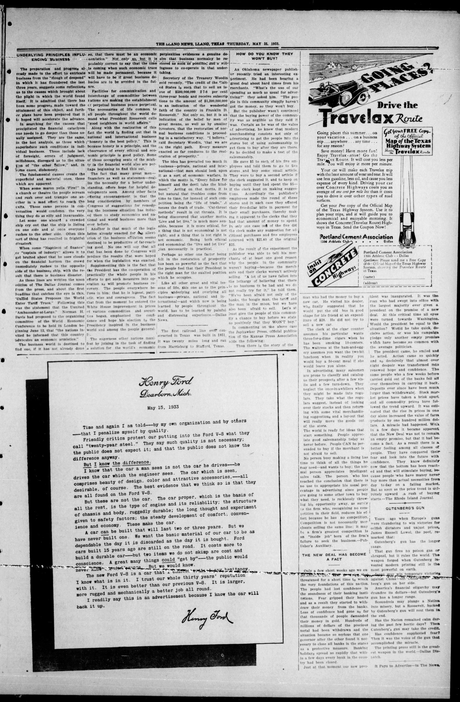 The Llano News. (Llano, Tex.), Vol. 45, No. 27, Ed. 1 Thursday, May 25, 1933
                                                
                                                    [Sequence #]: 3 of 8
                                                