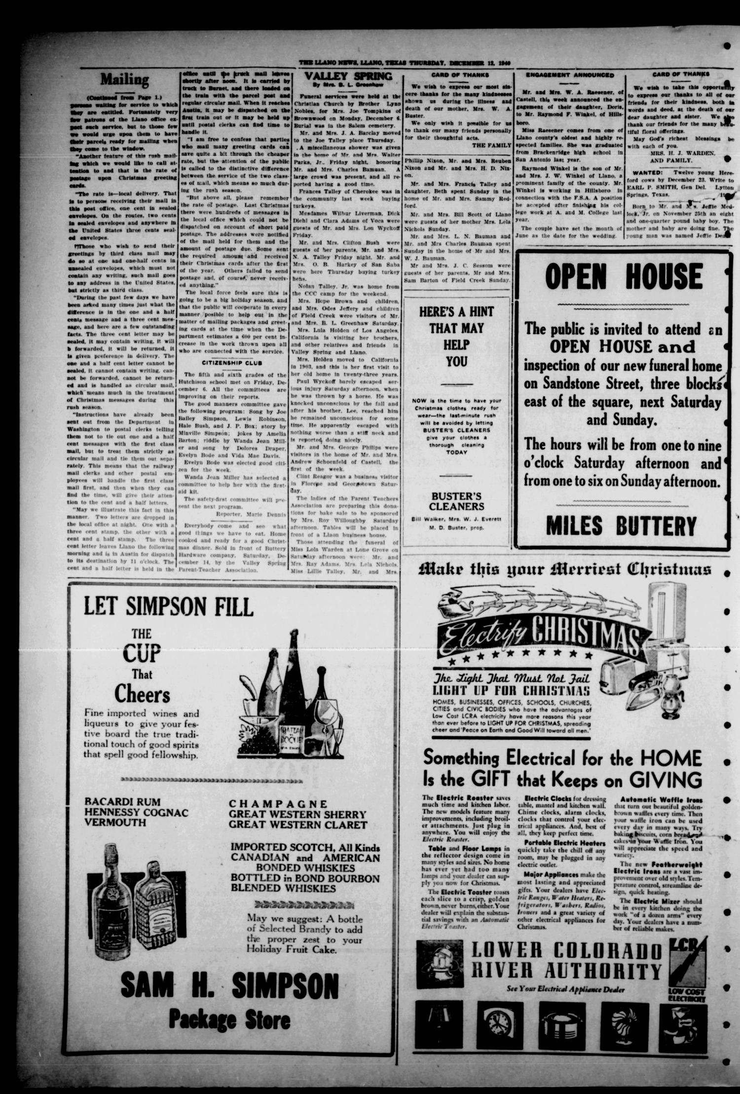 The Llano News. (Llano, Tex.), Vol. 53, No. 4, Ed. 1 Thursday, December 12, 1940
                                                
                                                    [Sequence #]: 4 of 8
                                                
