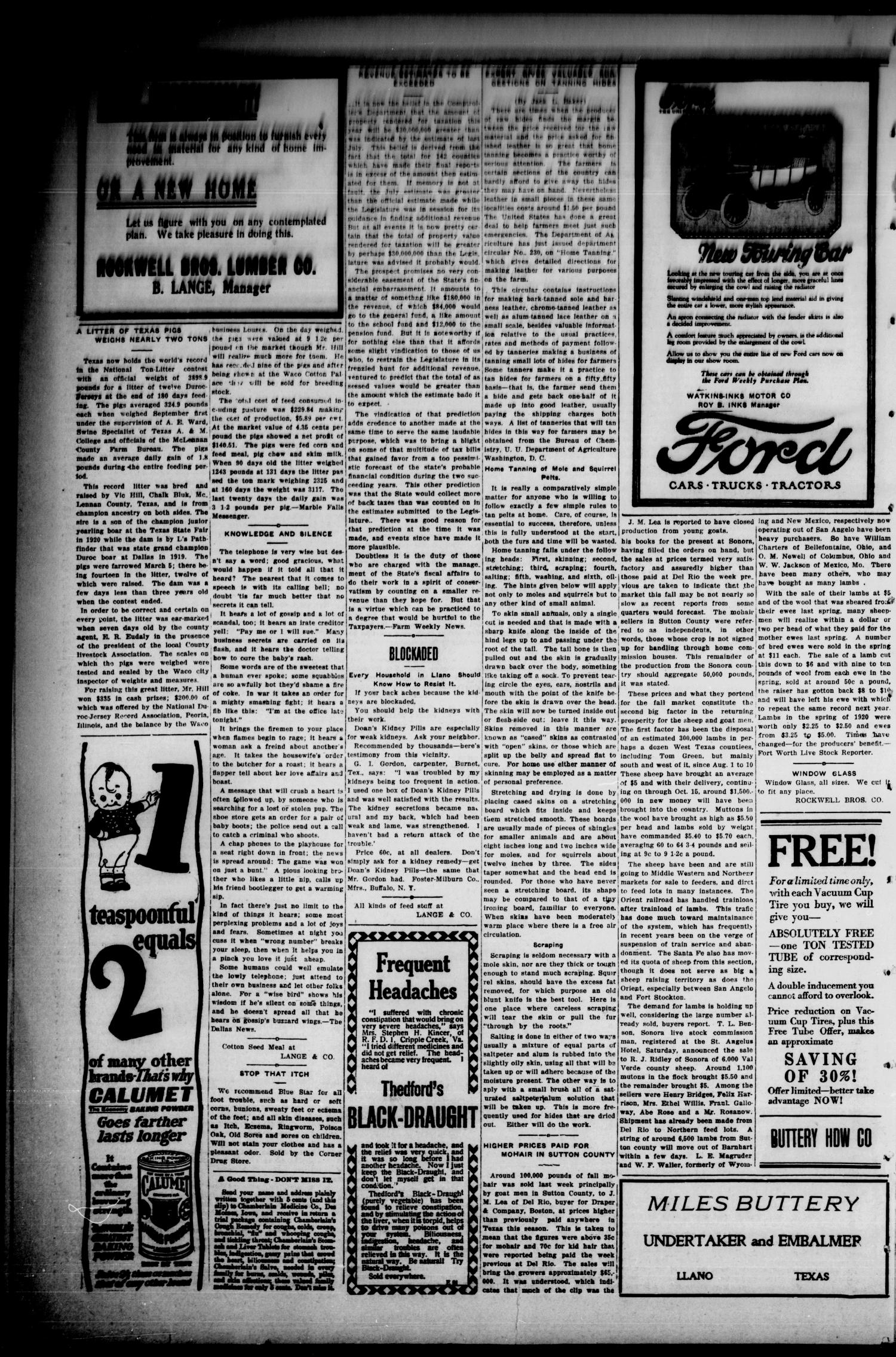 The Llano News. (Llano, Tex.), Vol. 36, No. 8, Ed. 1 Thursday, October 11, 1923
                                                
                                                    [Sequence #]: 2 of 8
                                                