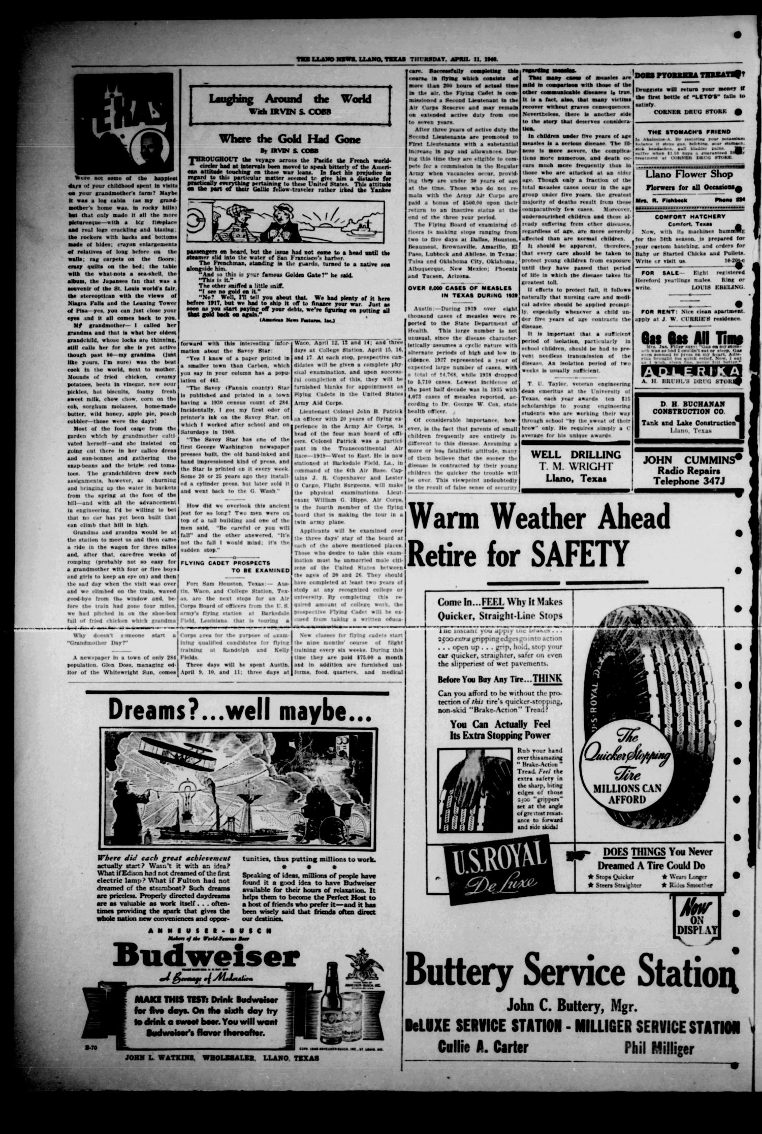 The Llano News. (Llano, Tex.), Vol. 52, No. 21, Ed. 1 Thursday, April 11, 1940
                                                
                                                    [Sequence #]: 2 of 8
                                                