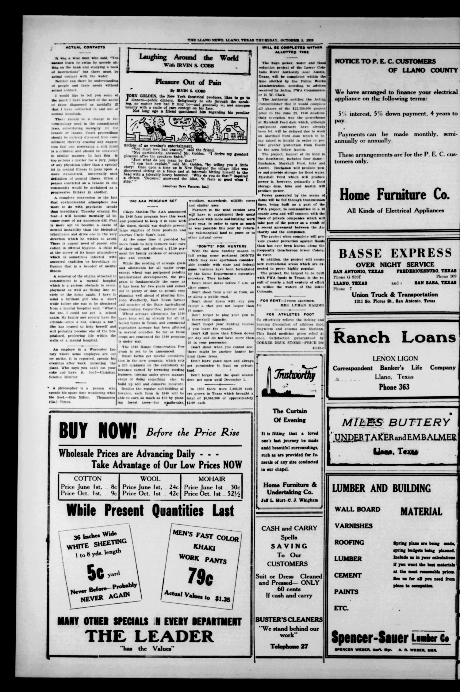 The Llano News. (Llano, Tex.), Vol. 51, No. 45, Ed. 1 Thursday, October 5, 1939
                                                
                                                    [Sequence #]: 2 of 8
                                                