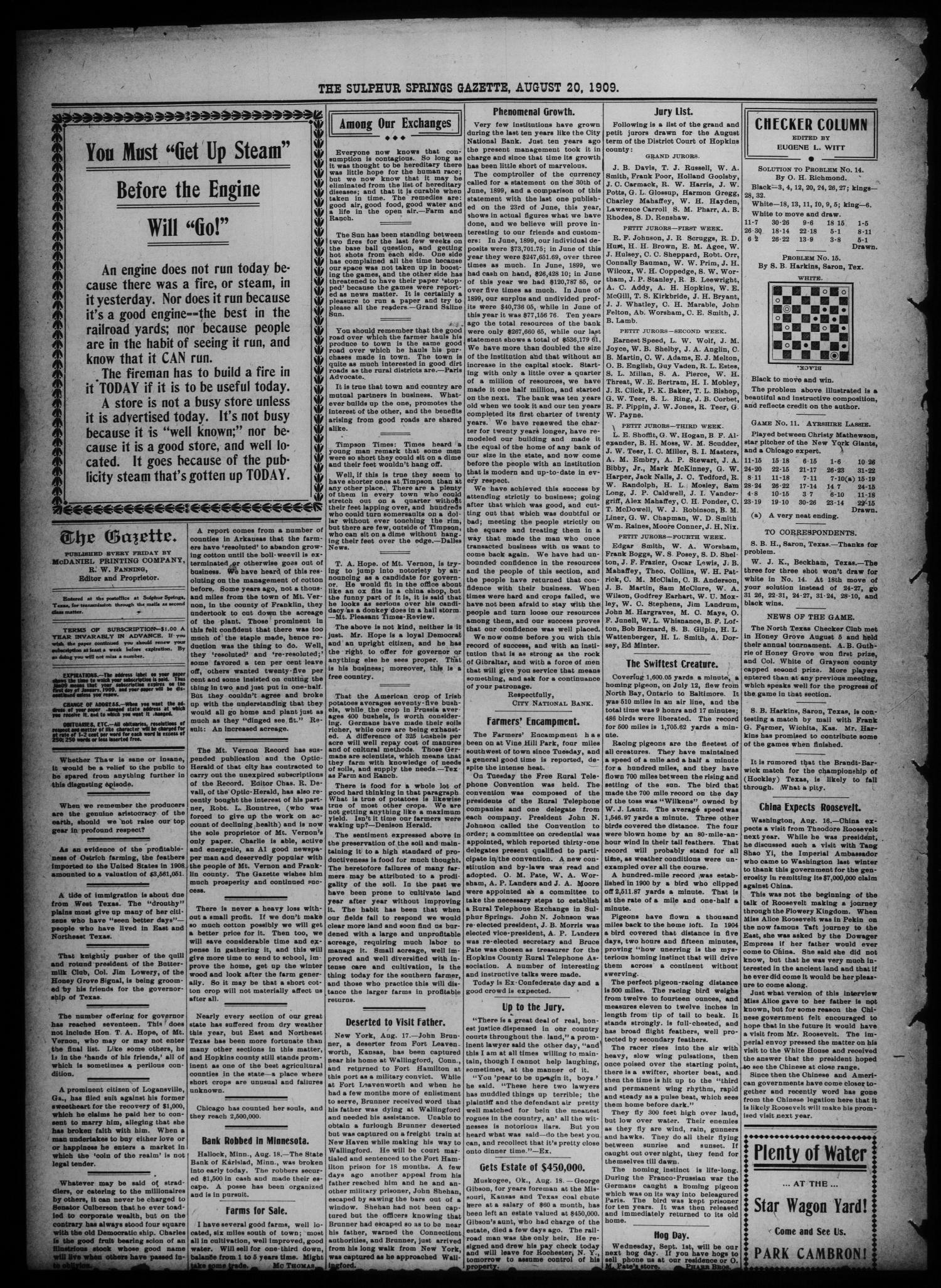 The Sulphur Springs Gazette. (Sulphur Springs, Tex.), Vol. 47, No. 34, Ed. 1 Friday, August 20, 1909
                                                
                                                    [Sequence #]: 2 of 8
                                                