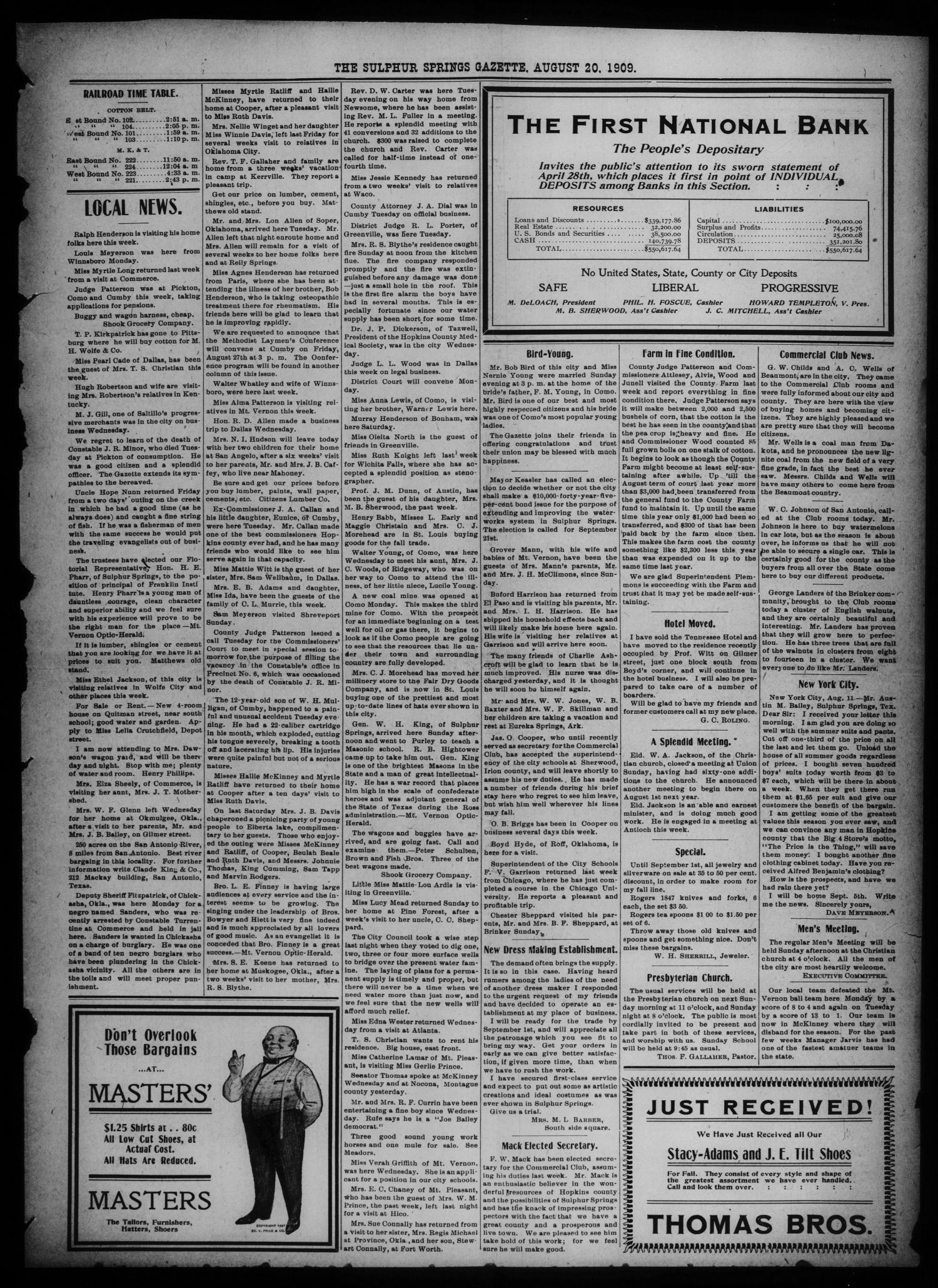 The Sulphur Springs Gazette. (Sulphur Springs, Tex.), Vol. 47, No. 34, Ed. 1 Friday, August 20, 1909
                                                
                                                    [Sequence #]: 3 of 8
                                                